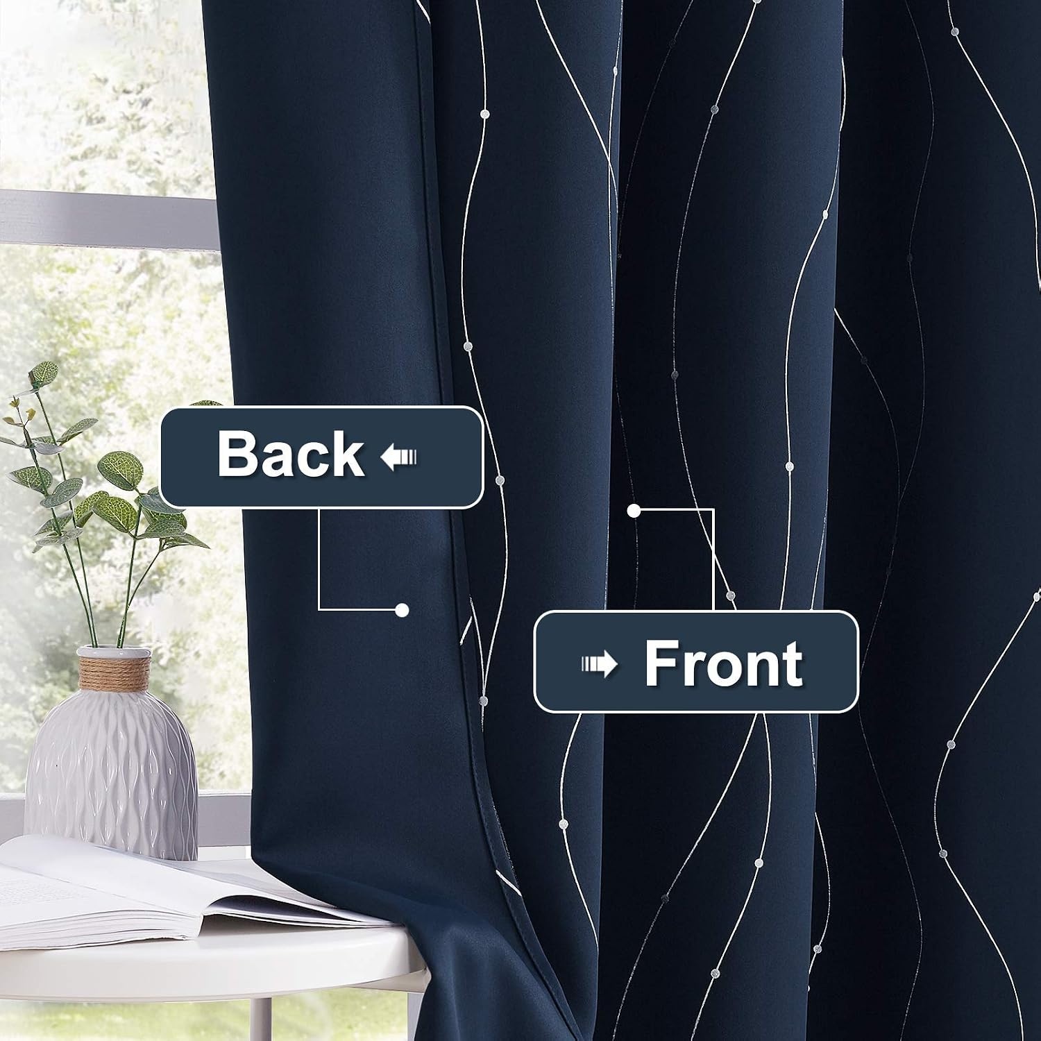 image:imageNICETOWN Grey Blackout Striped Pattern Curtains for Living Room 52 x 84Navy