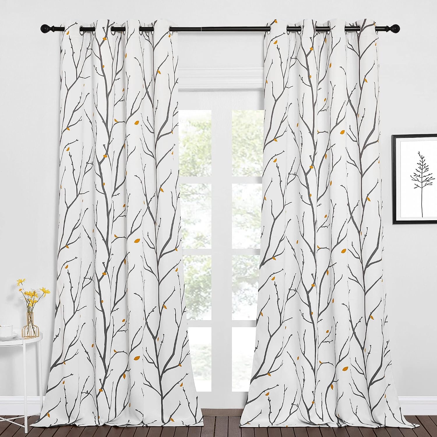 image:imageNICETOWN Grey Blackout Striped Pattern Curtains for Living Room 52 x 84Whitegrey