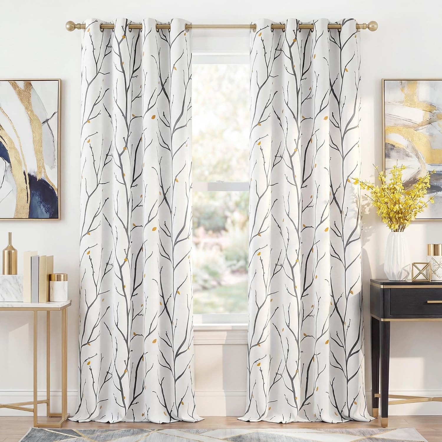 image:imageNICETOWN Grey Blackout Striped Pattern Curtains for Living Room 52 x 84Whitegrey