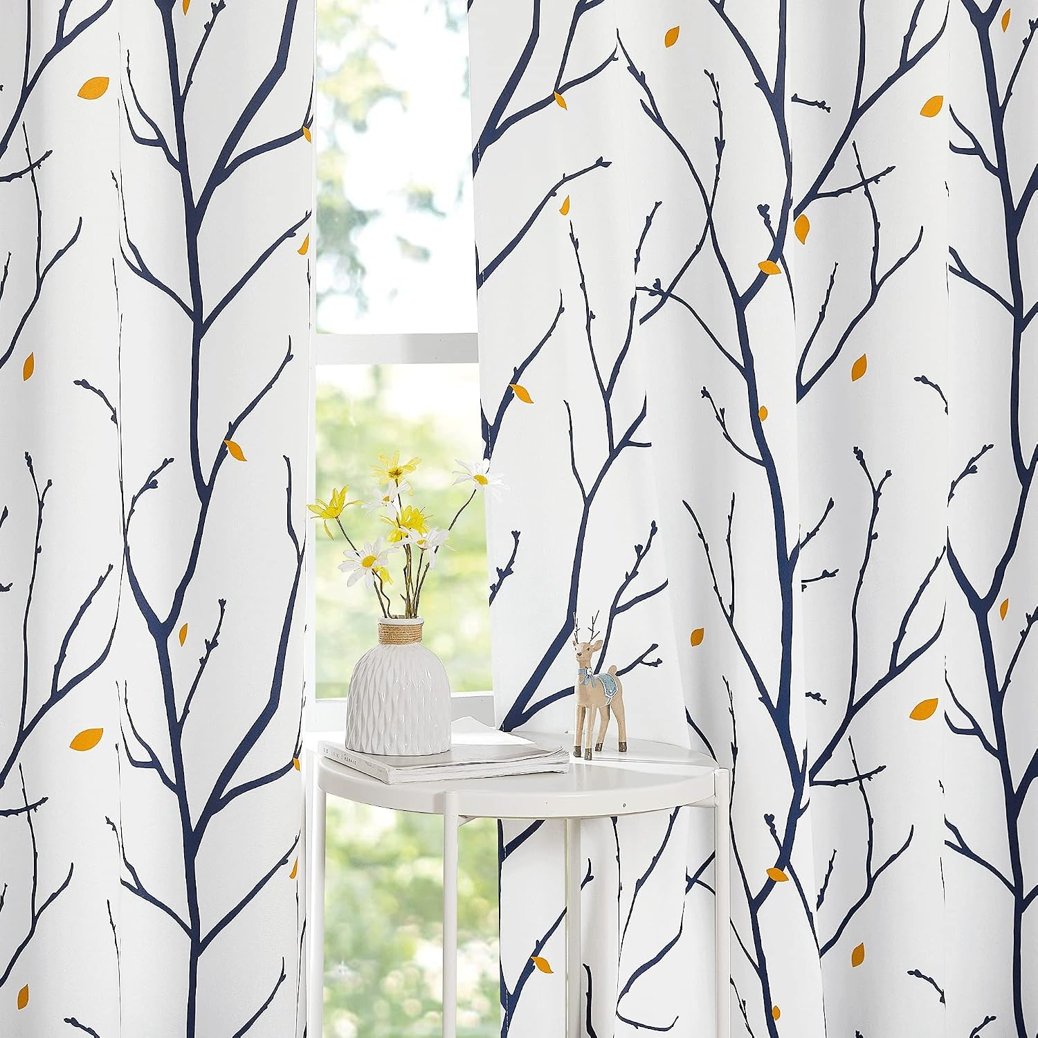 image:imageNICETOWN Grey Blackout Striped Pattern Curtains for Living Room 52 x 84Whitenavy