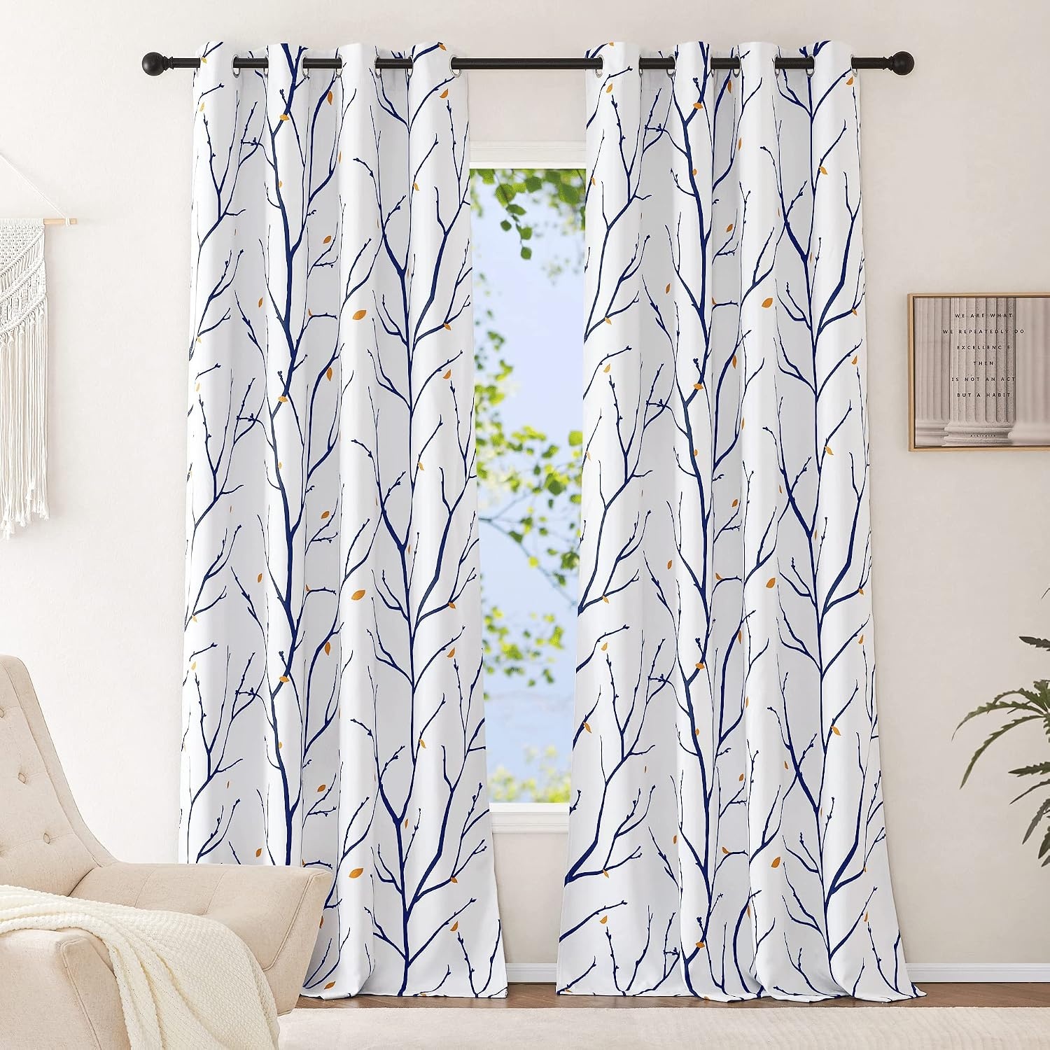 image:imageNICETOWN Grey Blackout Striped Pattern Curtains for Living Room 52 x 84Whitenavy