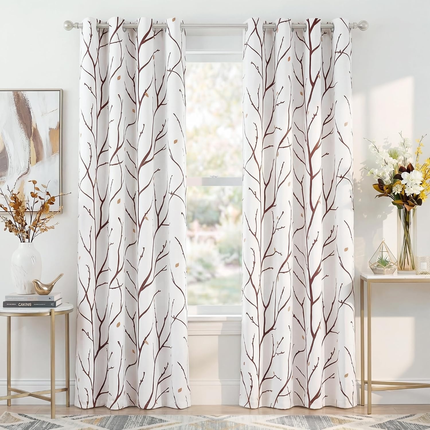 image:imageNICETOWN Grey Blackout Striped Pattern Curtains for Living Room 52 x 84Whitetaupe