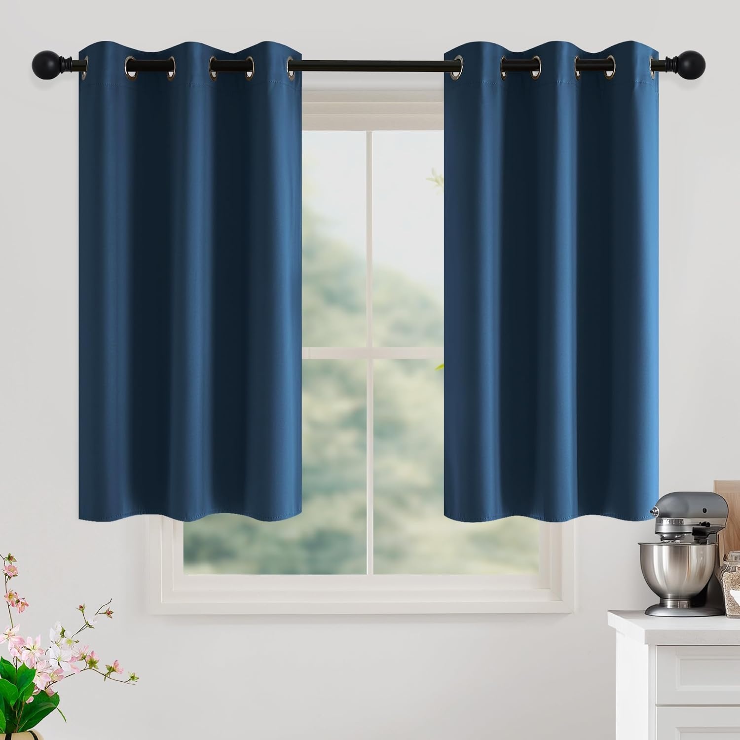 image:imageNICETOWN Grey Light Blocking Curtains 96 Inches Long 2 Panels for Living Room Bedroom Office Thermal Insulated Blackout Drapes Solid Grommet Noise Reducing Window Curtains W40Morrocan Blue