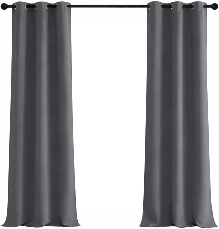 image:imageNICETOWN Grey Light Blocking Curtains 96 Inches Long 2 Panels for Living Room Bedroom Office Thermal Insulated Blackout Drapes Solid Grommet Noise Reducing Window Curtains W40Grey