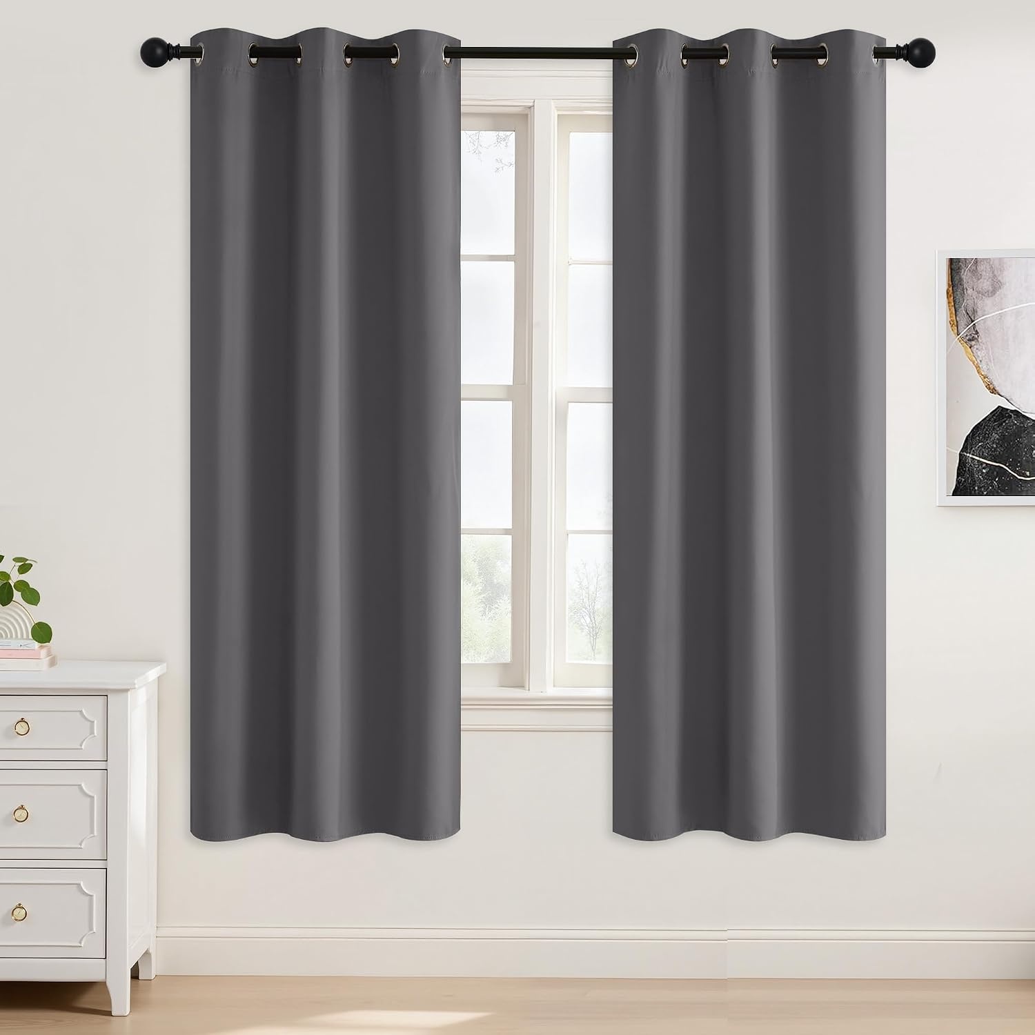 image:imageNICETOWN Grey Light Blocking Curtains 96 Inches Long 2 Panels for Living Room Bedroom Office Thermal Insulated Blackout Drapes Solid Grommet Noise Reducing Window Curtains W40Grey