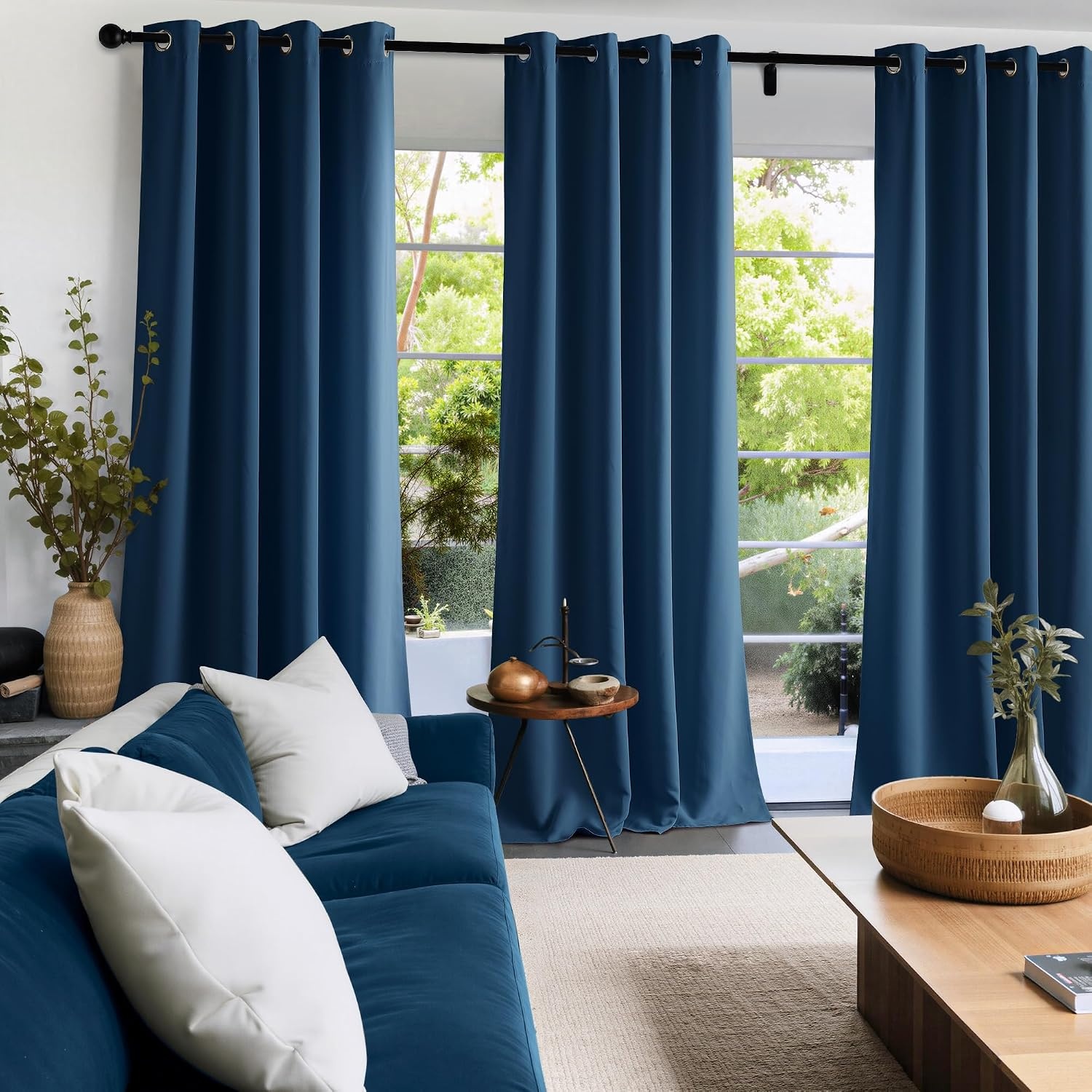 image:imageNICETOWN Grey Light Blocking Curtains 96 Inches Long 2 Panels for Living Room Bedroom Office Thermal Insulated Blackout Drapes Solid Grommet Noise Reducing Window Curtains W40Morrocan Blue
