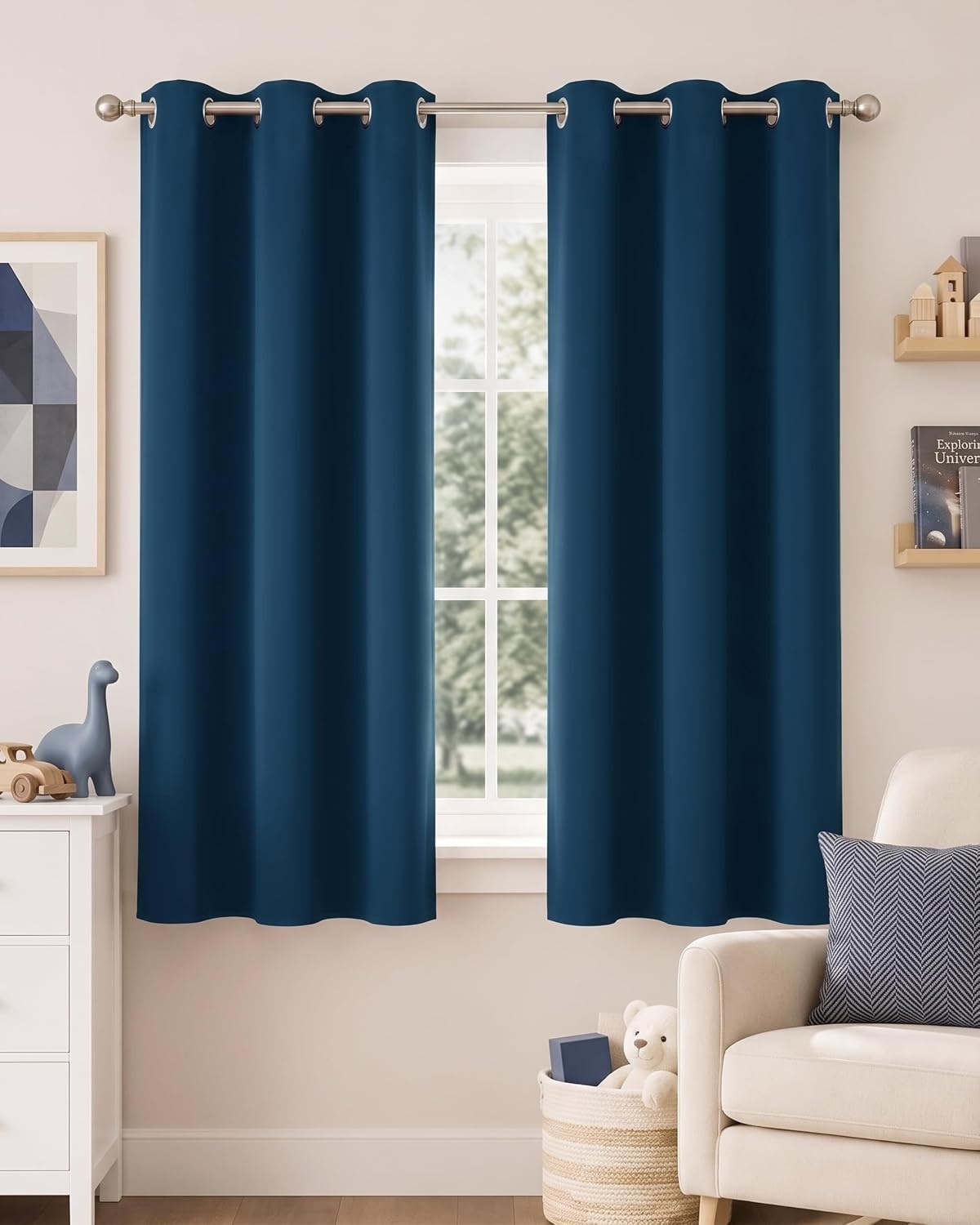 image:imageNICETOWN Grey Light Blocking Curtains 96 Inches Long 2 Panels for Living Room Bedroom Office Thermal Insulated Blackout Drapes Solid Grommet Noise Reducing Window Curtains W40Morrocan Blue