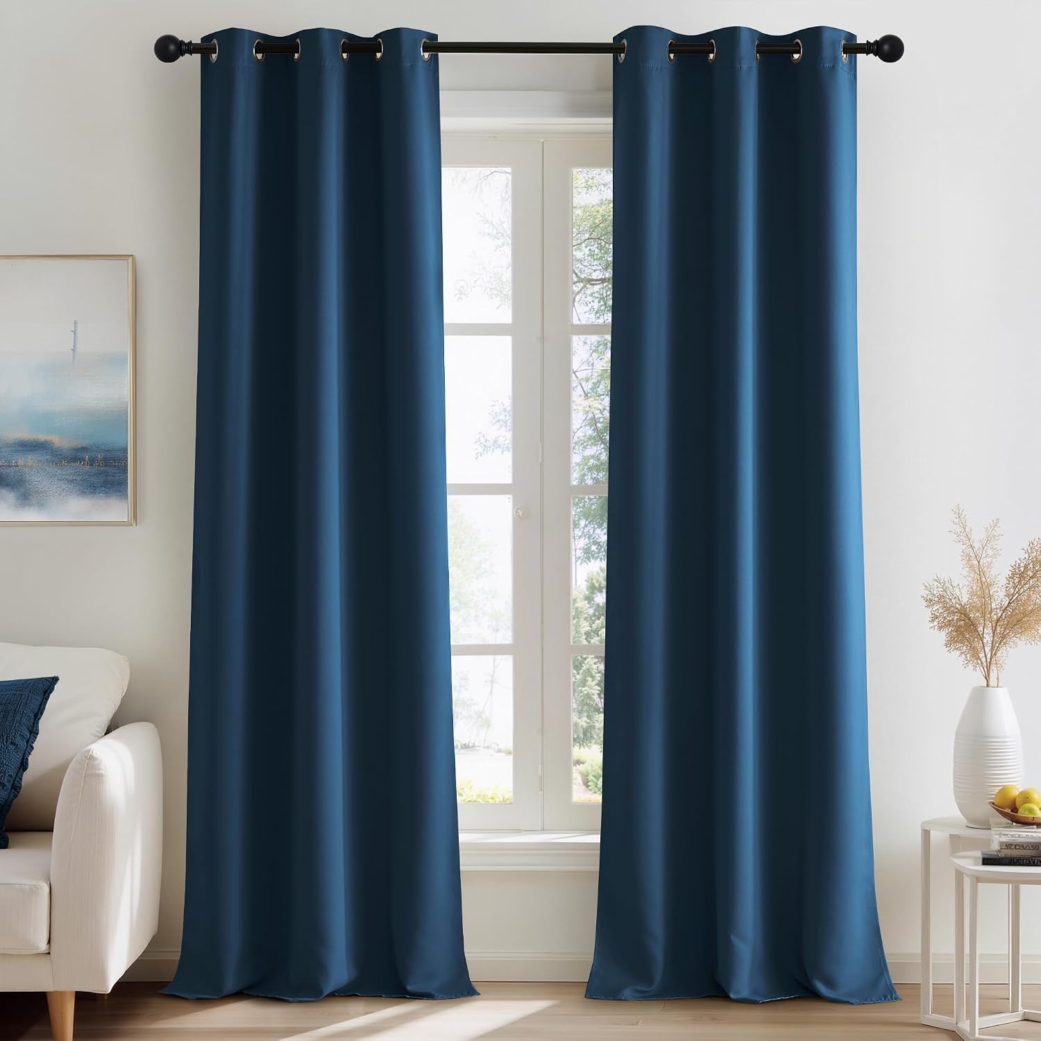 image:imageNICETOWN Grey Light Blocking Curtains 96 Inches Long 2 Panels for Living Room Bedroom Office Thermal Insulated Blackout Drapes Solid Grommet Noise Reducing Window Curtains W40Morrocan Blue