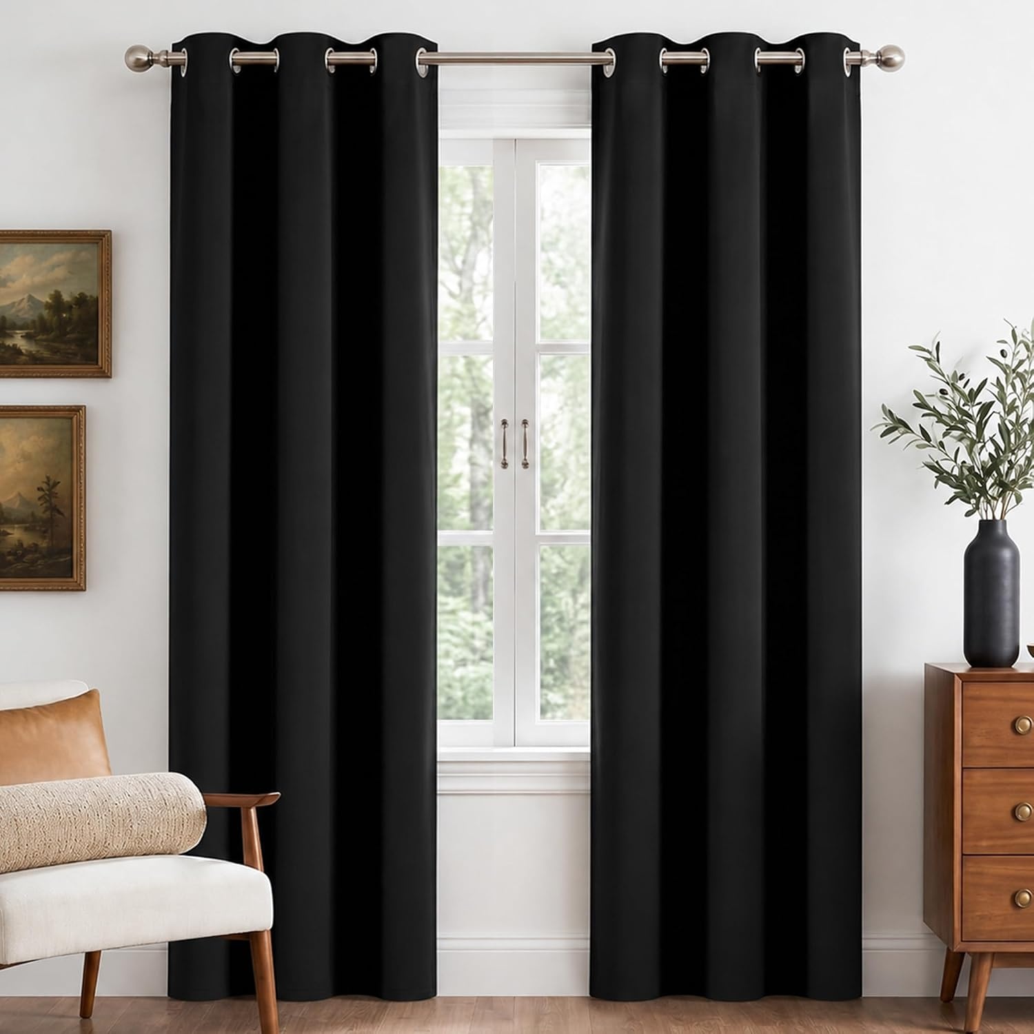 image:imageNICETOWN Grey Light Blocking Curtains 96 Inches Long 2 Panels for Living Room Bedroom Office Thermal Insulated Blackout Drapes Solid Grommet Noise Reducing Window Curtains W40Black