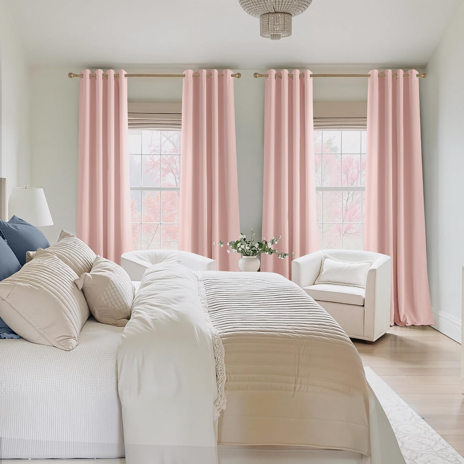 image:imageNICETOWN Grey Light Blocking Curtains 96 Inches Long 2 Panels for Living Room Bedroom Office Thermal Insulated Blackout Drapes Solid Grommet Noise Reducing Window Curtains W40Blush Pink
