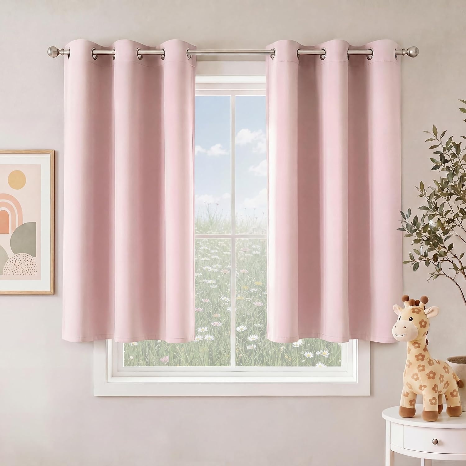 image:imageNICETOWN Grey Light Blocking Curtains 96 Inches Long 2 Panels for Living Room Bedroom Office Thermal Insulated Blackout Drapes Solid Grommet Noise Reducing Window Curtains W40Blush Pink