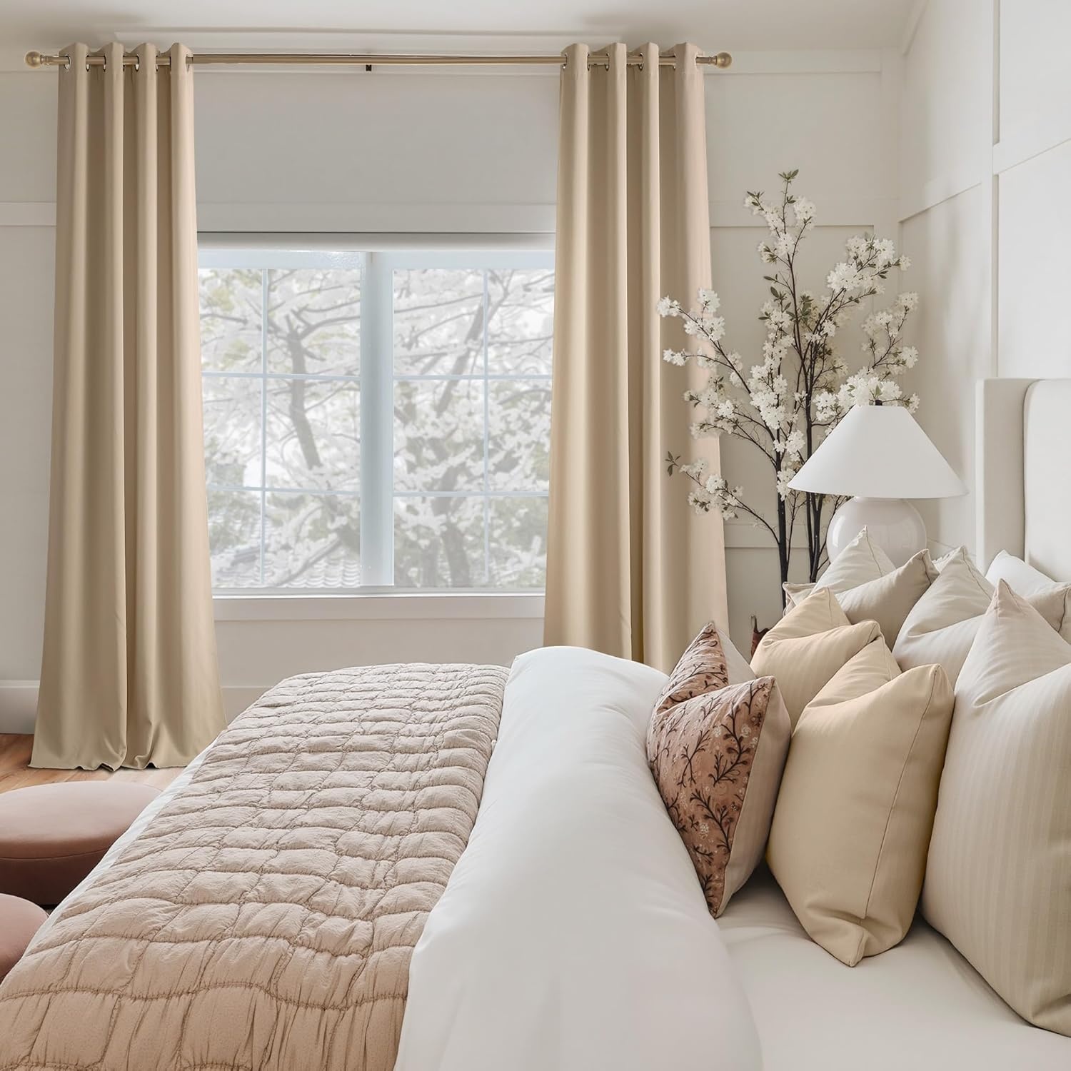 image:imageNICETOWN Grey Light Blocking Curtains 96 Inches Long 2 Panels for Living Room Bedroom Office Thermal Insulated Blackout Drapes Solid Grommet Noise Reducing Window Curtains W40Biscotti Beige