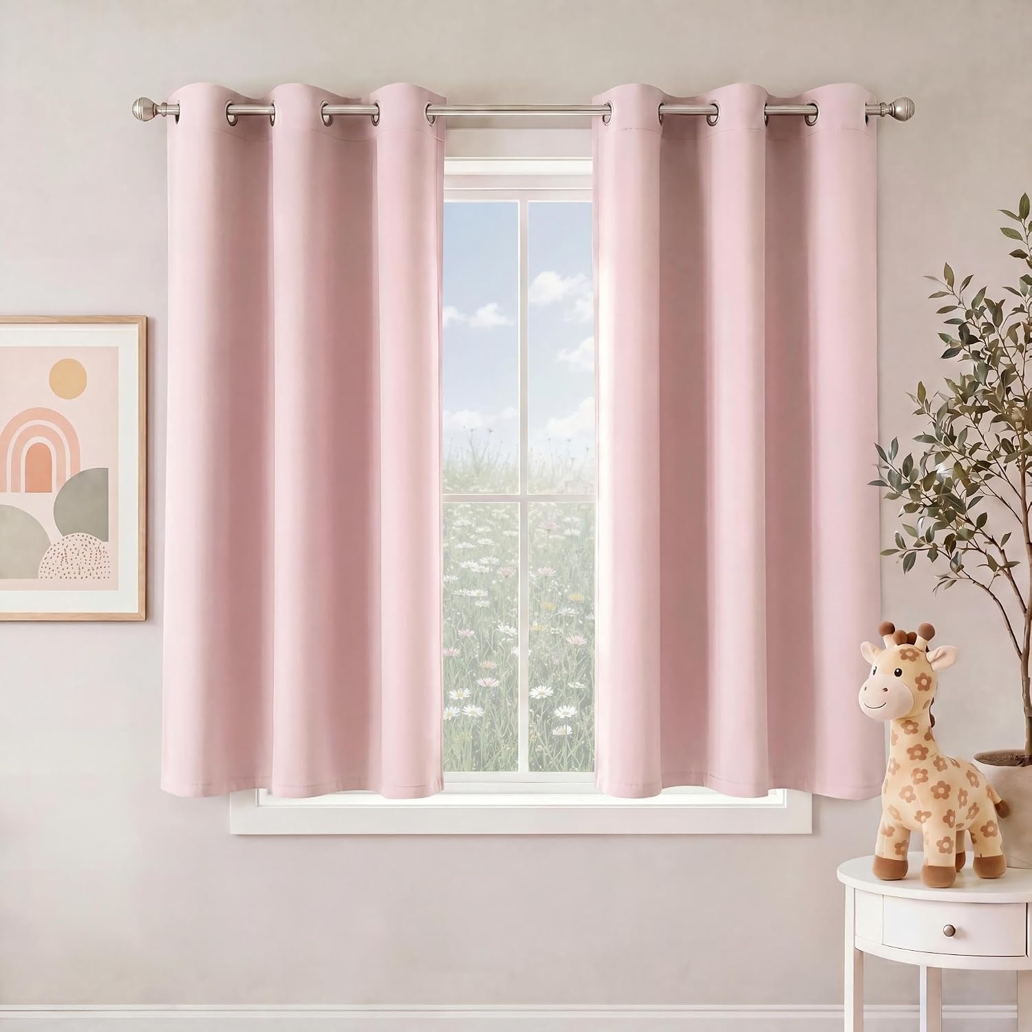 image:imageNICETOWN Grey Light Blocking Curtains 96 Inches Long 2 Panels for Living Room Bedroom Office Thermal Insulated Blackout Drapes Solid Grommet Noise Reducing Window Curtains W40Blush Pink