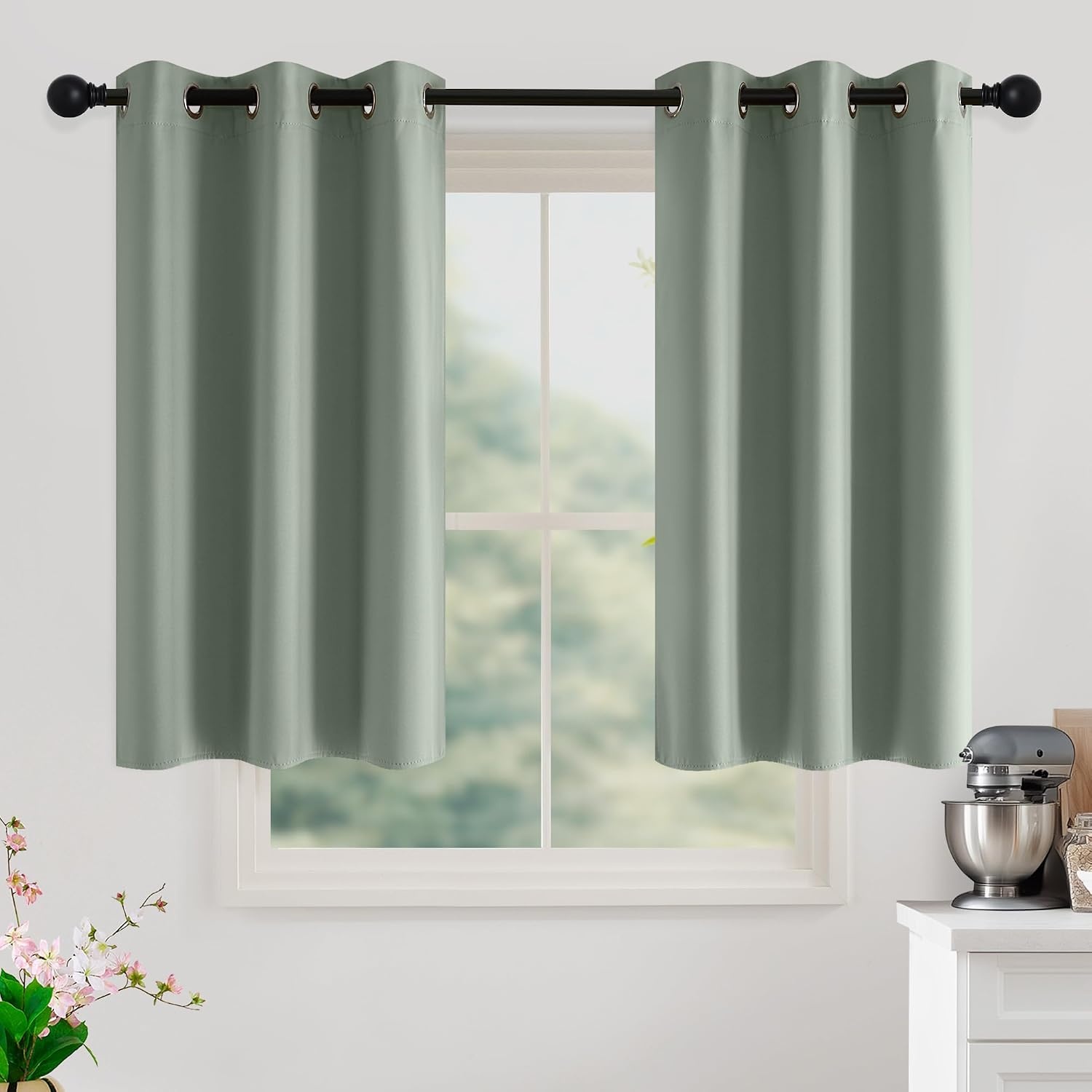 image:imageNICETOWN Grey Light Blocking Curtains 96 Inches Long 2 Panels for Living Room Bedroom Office Thermal Insulated Blackout Drapes Solid Grommet Noise Reducing Window Curtains W40Sage Green