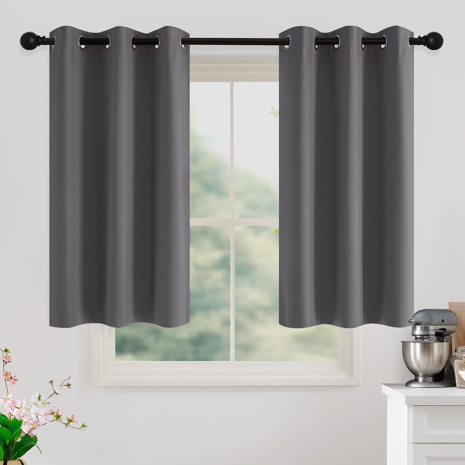 image:imageNICETOWN Grey Light Blocking Curtains 96 Inches Long 2 Panels for Living Room Bedroom Office Thermal Insulated Blackout Drapes Solid Grommet Noise Reducing Window Curtains W40Grey