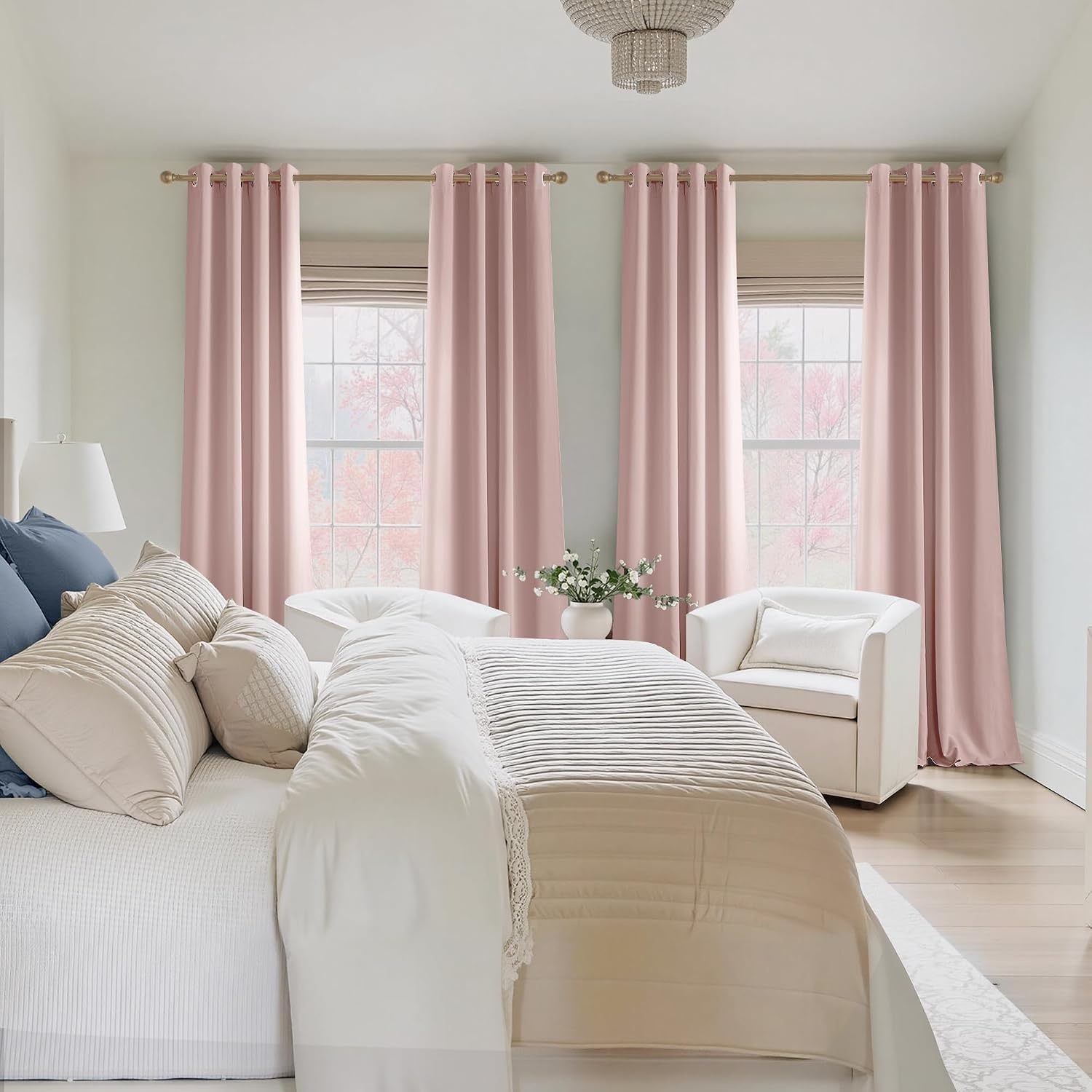 image:imageNICETOWN Grey Light Blocking Curtains 96 Inches Long 2 Panels for Living Room Bedroom Office Thermal Insulated Blackout Drapes Solid Grommet Noise Reducing Window Curtains W40Blush Pink