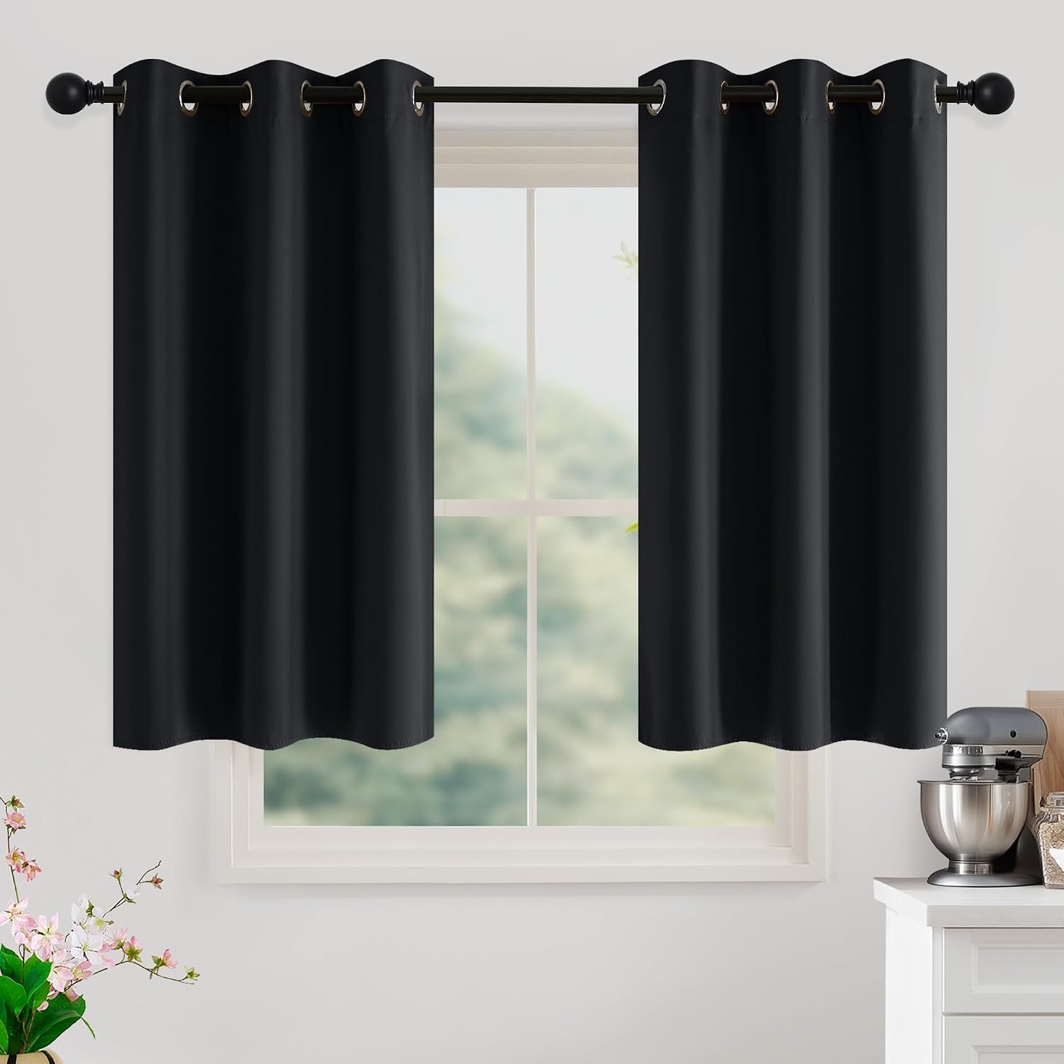 image:imageNICETOWN Grey Light Blocking Curtains 96 Inches Long 2 Panels for Living Room Bedroom Office Thermal Insulated Blackout Drapes Solid Grommet Noise Reducing Window Curtains W40Black