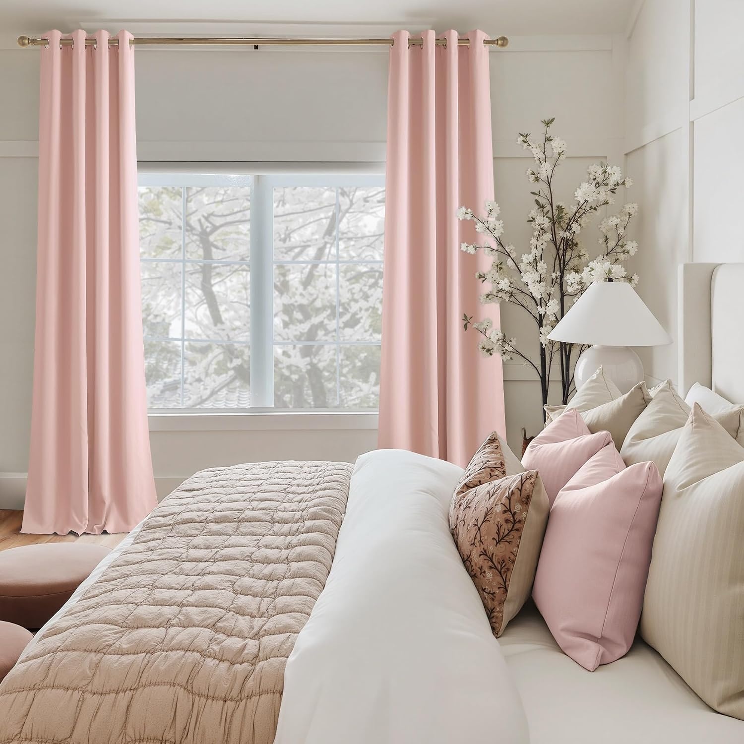 image:imageNICETOWN Grey Light Blocking Curtains 96 Inches Long 2 Panels for Living Room Bedroom Office Thermal Insulated Blackout Drapes Solid Grommet Noise Reducing Window Curtains W40Blush Pink