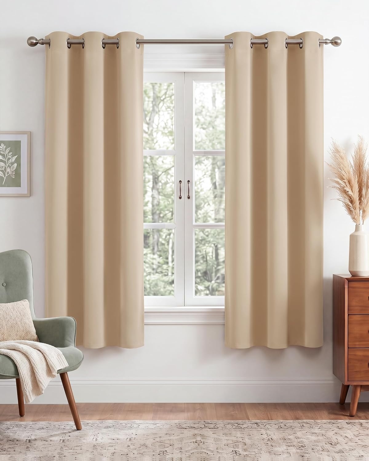 image:imageNICETOWN Grey Light Blocking Curtains 96 Inches Long 2 Panels for Living Room Bedroom Office Thermal Insulated Blackout Drapes Solid Grommet Noise Reducing Window Curtains W40Biscotti Beige