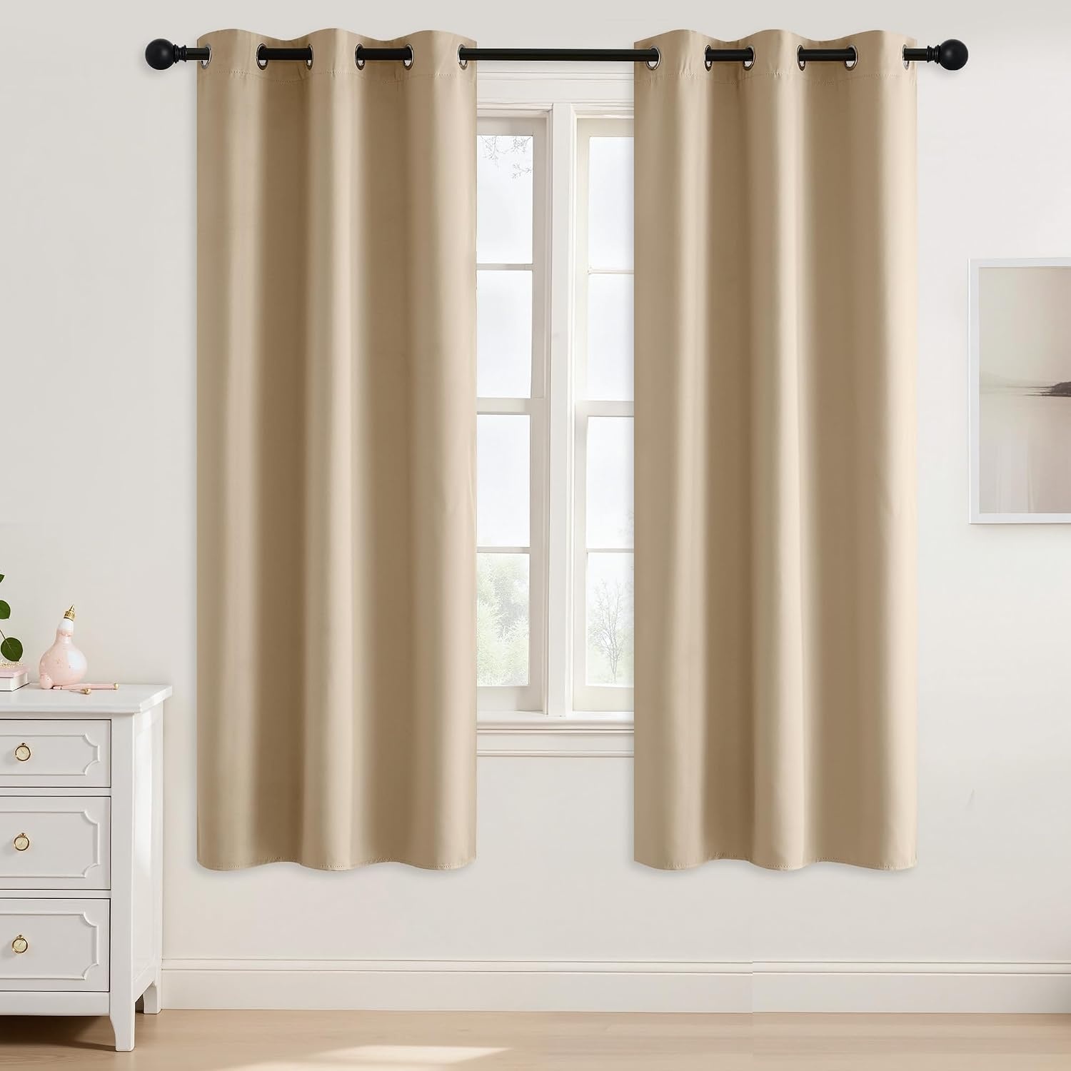 image:imageNICETOWN Grey Light Blocking Curtains 96 Inches Long 2 Panels for Living Room Bedroom Office Thermal Insulated Blackout Drapes Solid Grommet Noise Reducing Window Curtains W40Biscotti Beige
