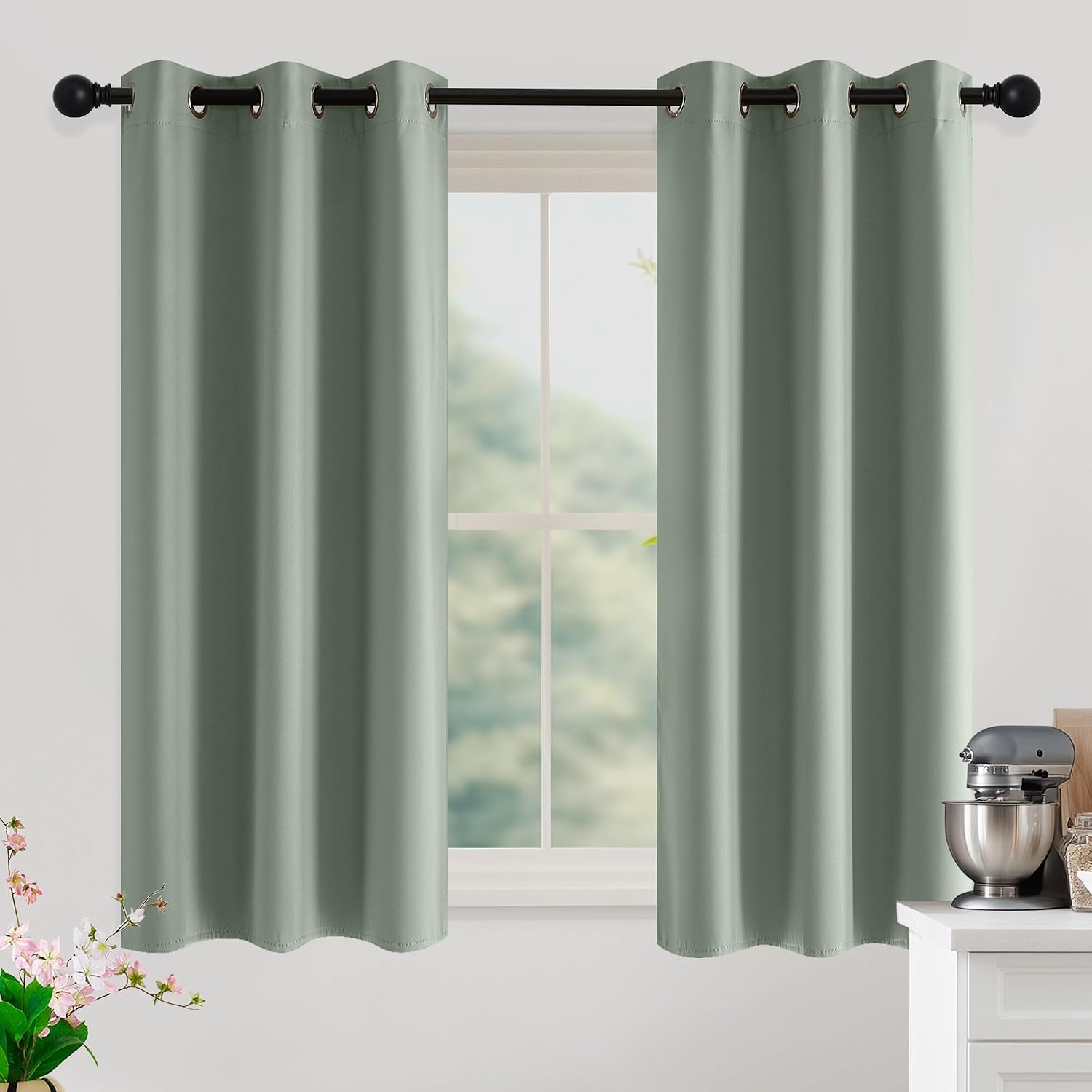 image:imageNICETOWN Grey Light Blocking Curtains 96 Inches Long 2 Panels for Living Room Bedroom Office Thermal Insulated Blackout Drapes Solid Grommet Noise Reducing Window Curtains W40Sage Green