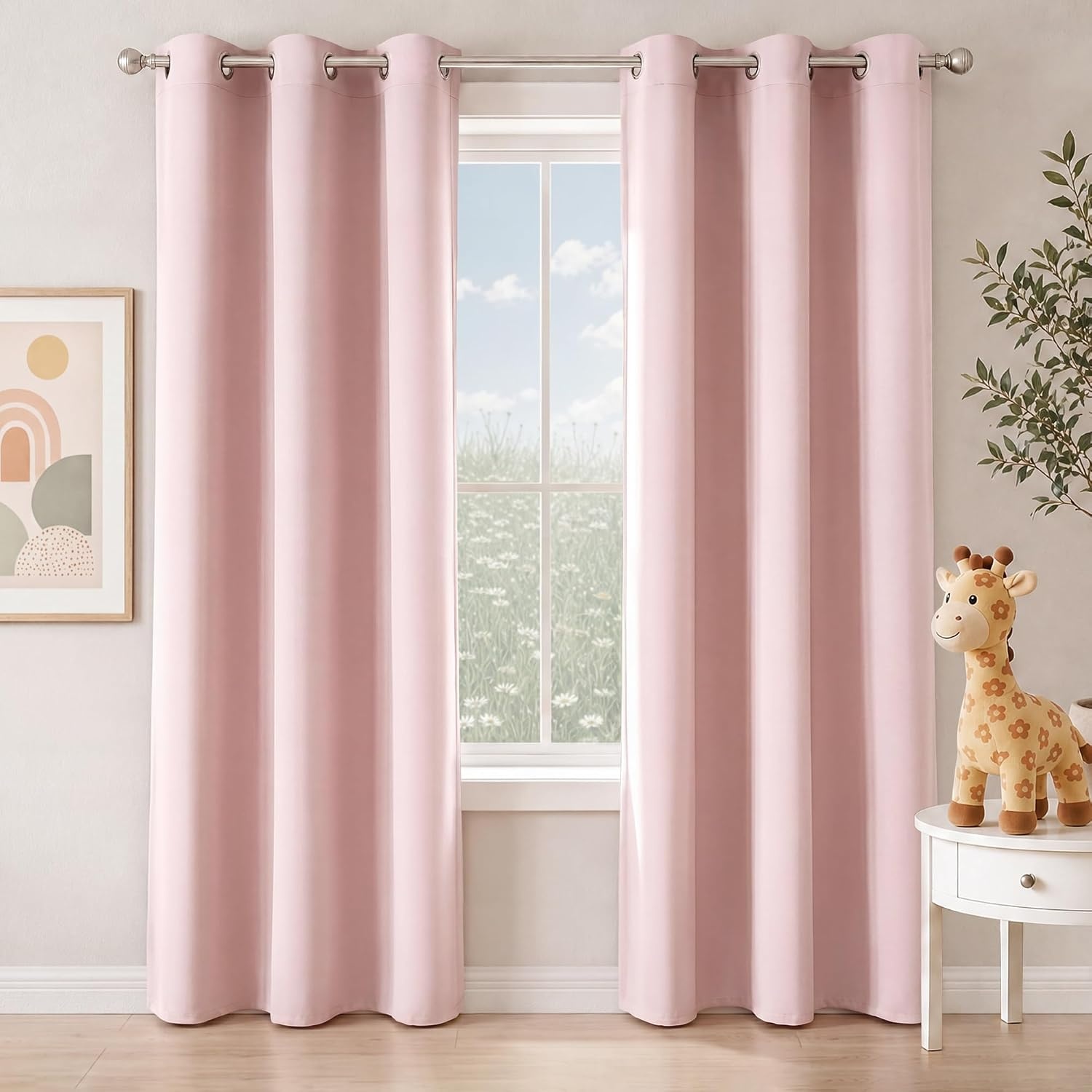 image:imageNICETOWN Grey Light Blocking Curtains 96 Inches Long 2 Panels for Living Room Bedroom Office Thermal Insulated Blackout Drapes Solid Grommet Noise Reducing Window Curtains W40Blush Pink