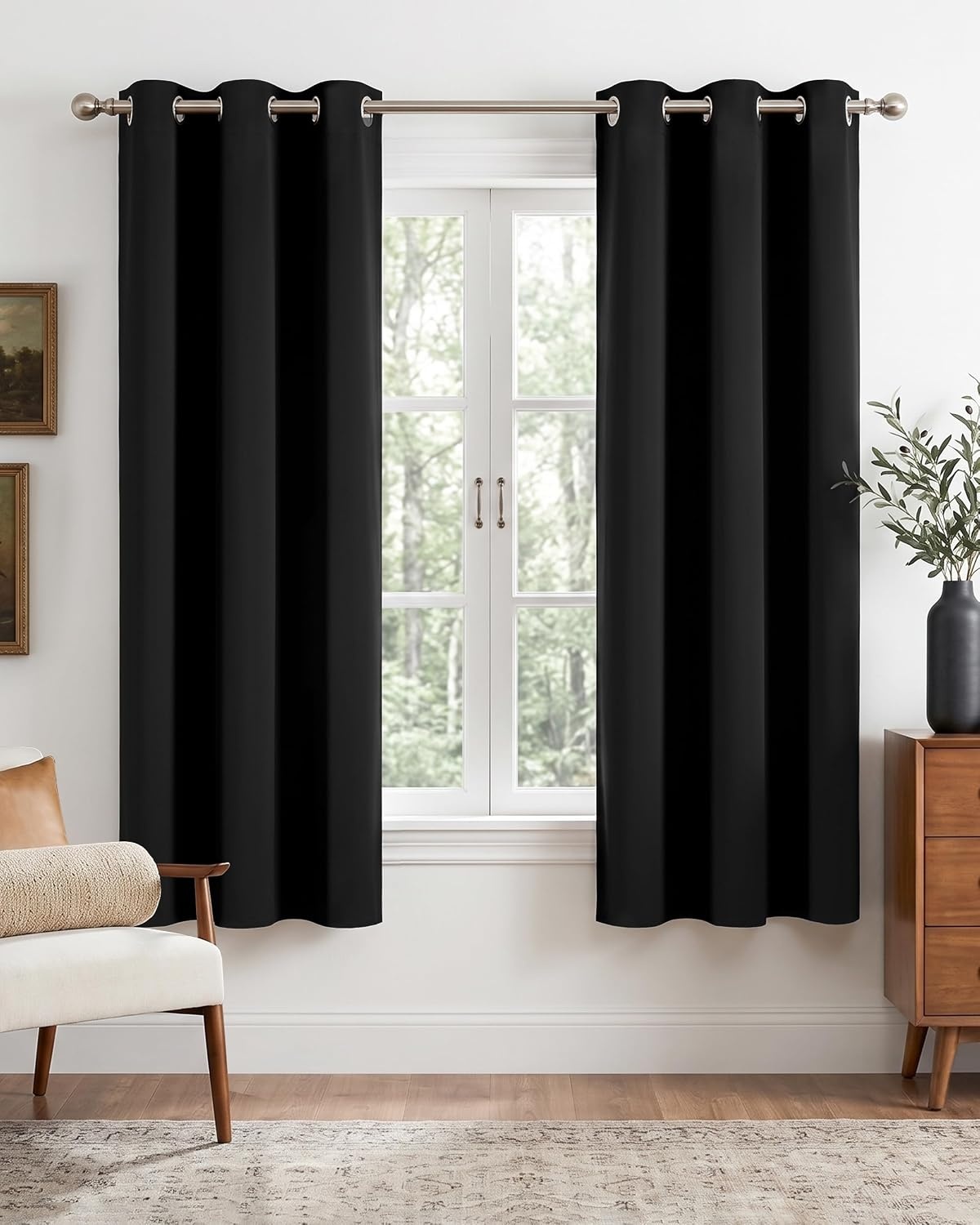 image:imageNICETOWN Grey Light Blocking Curtains 96 Inches Long 2 Panels for Living Room Bedroom Office Thermal Insulated Blackout Drapes Solid Grommet Noise Reducing Window Curtains W40Black
