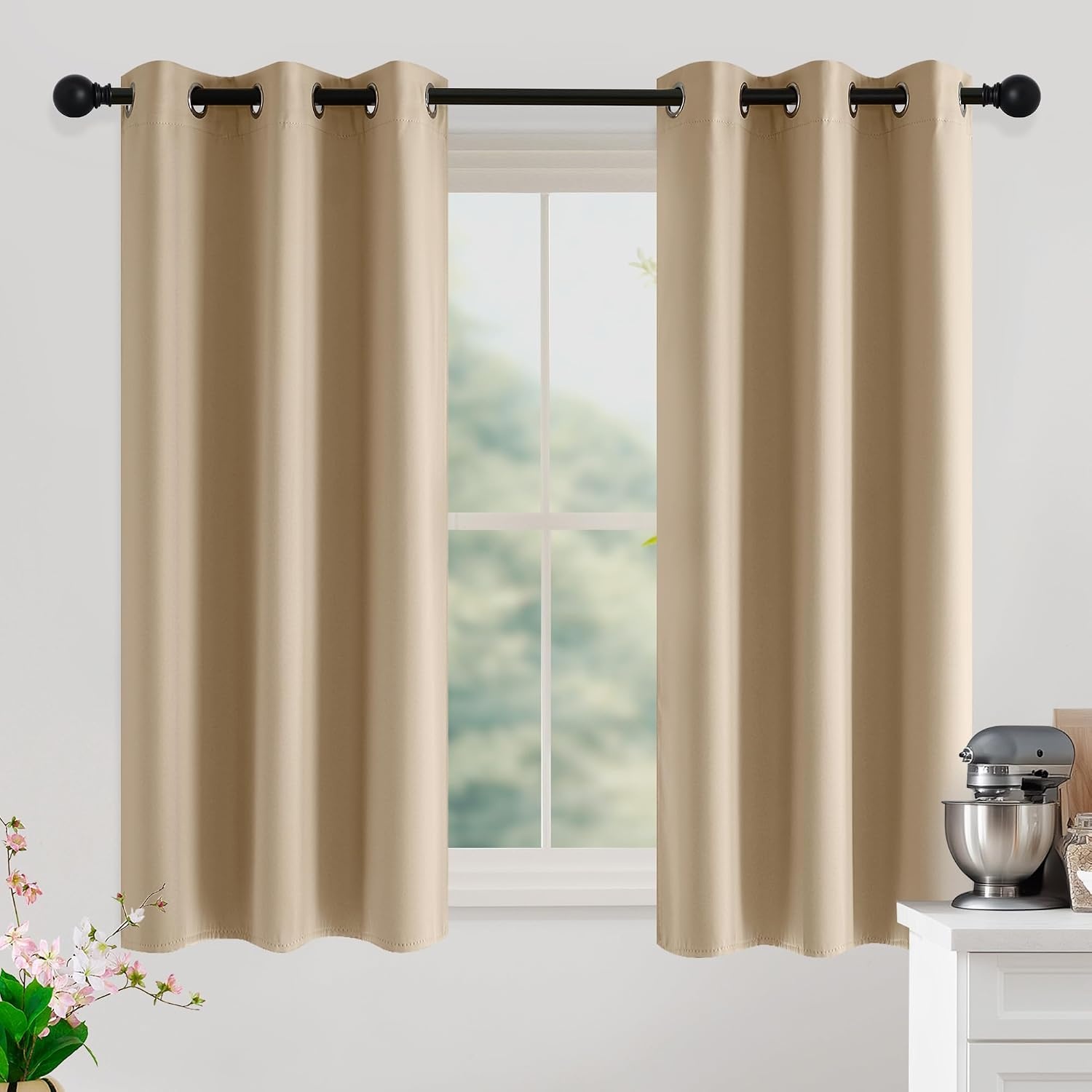 image:imageNICETOWN Grey Light Blocking Curtains 96 Inches Long 2 Panels for Living Room Bedroom Office Thermal Insulated Blackout Drapes Solid Grommet Noise Reducing Window Curtains W40Biscotti Beige
