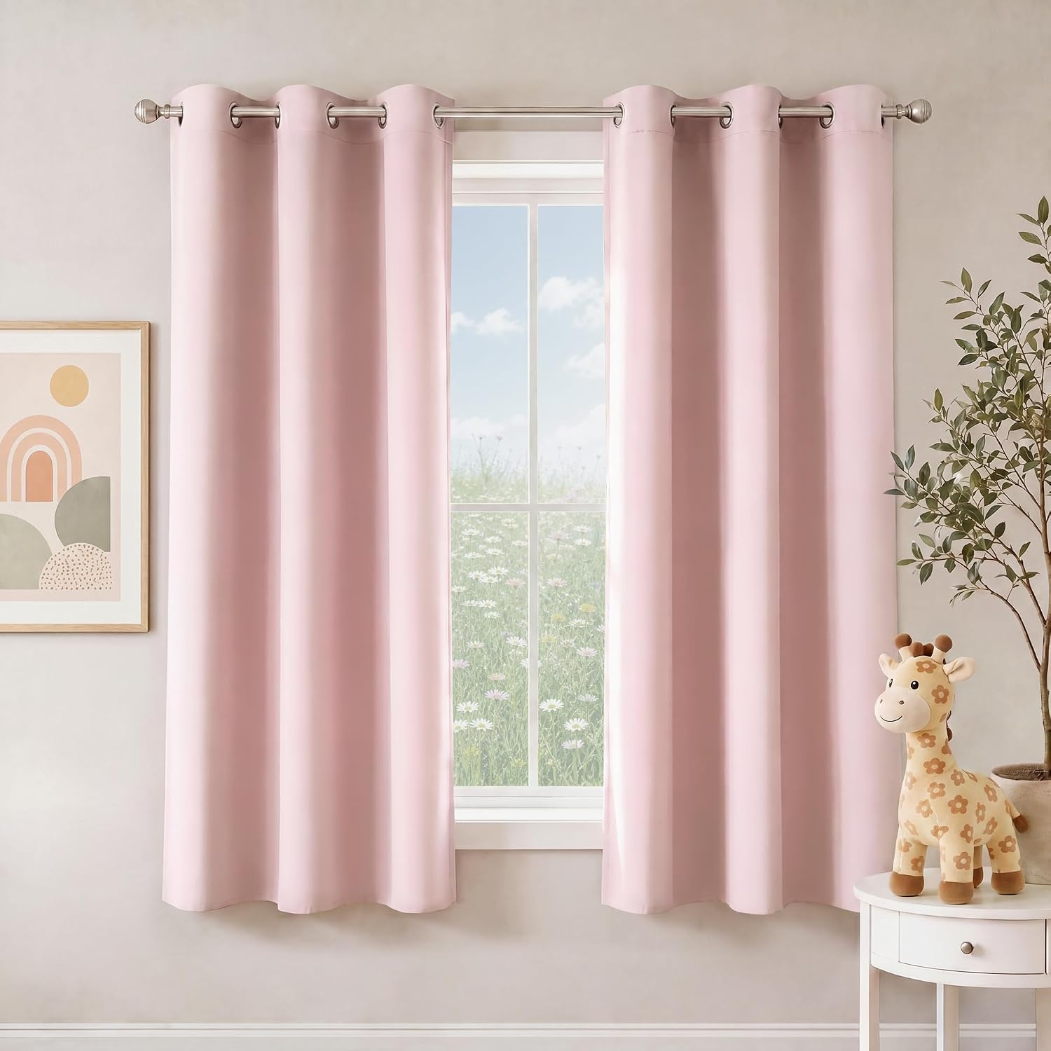 image:imageNICETOWN Grey Light Blocking Curtains 96 Inches Long 2 Panels for Living Room Bedroom Office Thermal Insulated Blackout Drapes Solid Grommet Noise Reducing Window Curtains W40Blush Pink