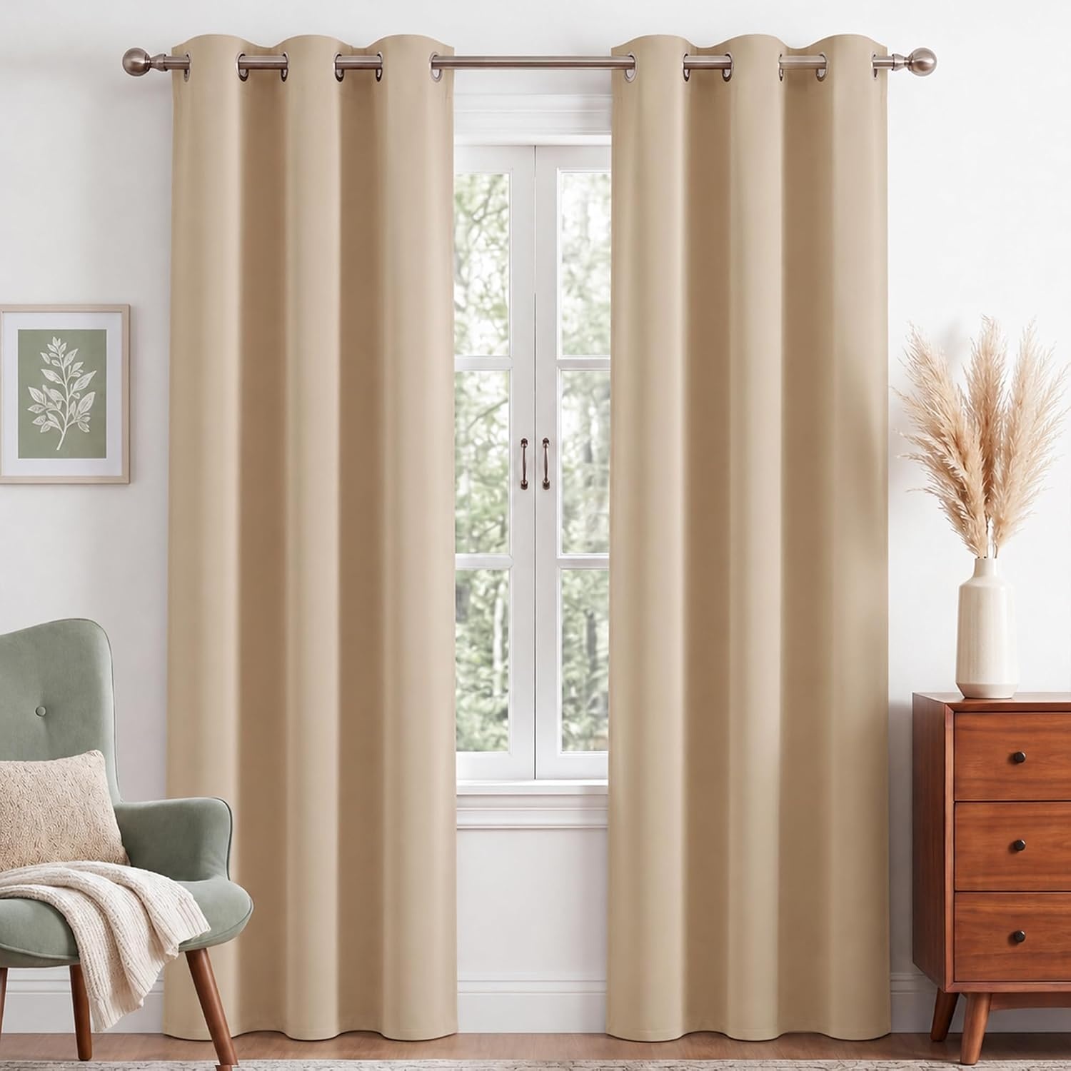image:imageNICETOWN Grey Light Blocking Curtains 96 Inches Long 2 Panels for Living Room Bedroom Office Thermal Insulated Blackout Drapes Solid Grommet Noise Reducing Window Curtains W40Biscotti Beige