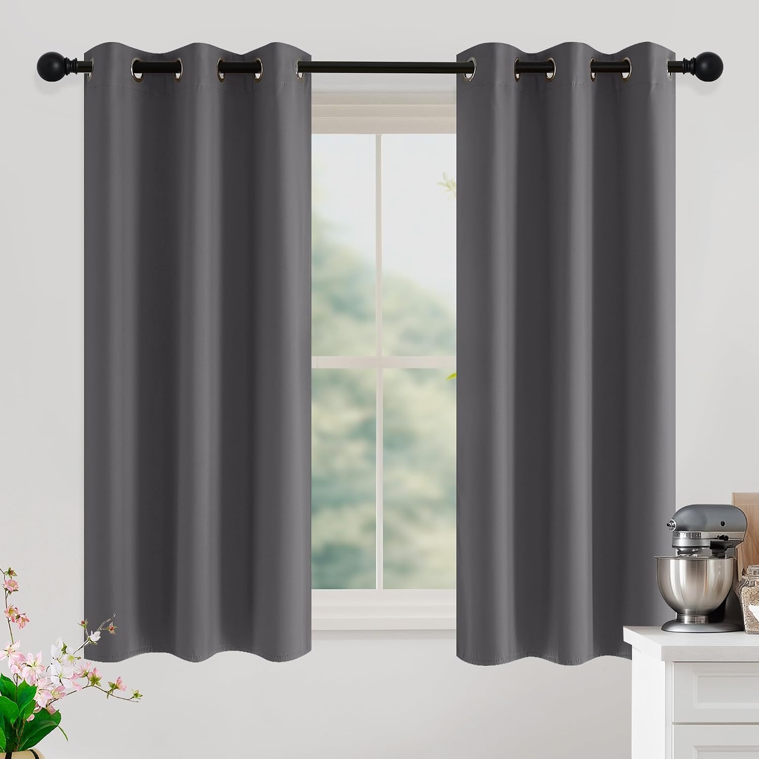 image:imageNICETOWN Grey Light Blocking Curtains 96 Inches Long 2 Panels for Living Room Bedroom Office Thermal Insulated Blackout Drapes Solid Grommet Noise Reducing Window Curtains W40Grey