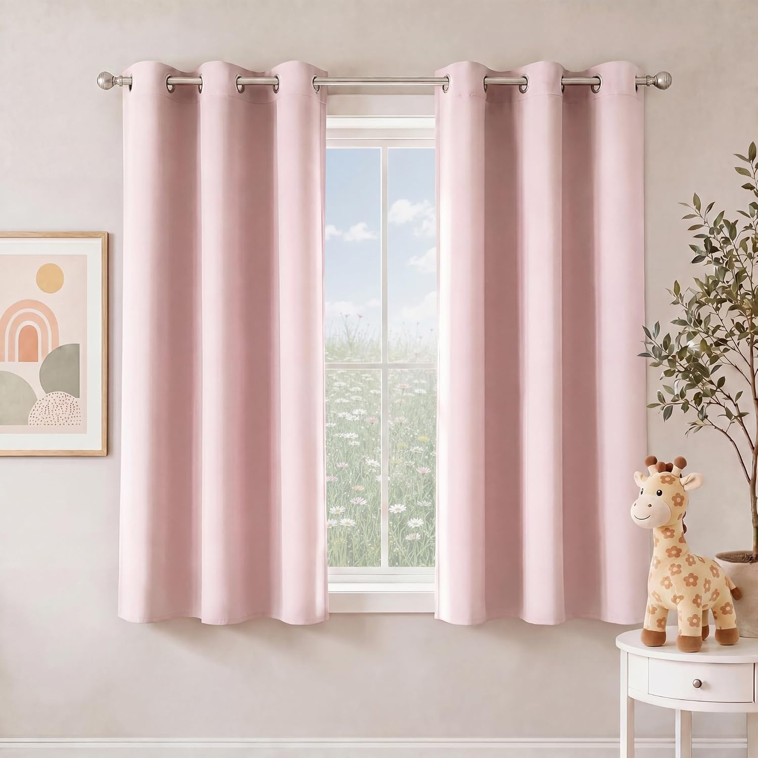 image:imageNICETOWN Grey Light Blocking Curtains 96 Inches Long 2 Panels for Living Room Bedroom Office Thermal Insulated Blackout Drapes Solid Grommet Noise Reducing Window Curtains W40Blush Pink