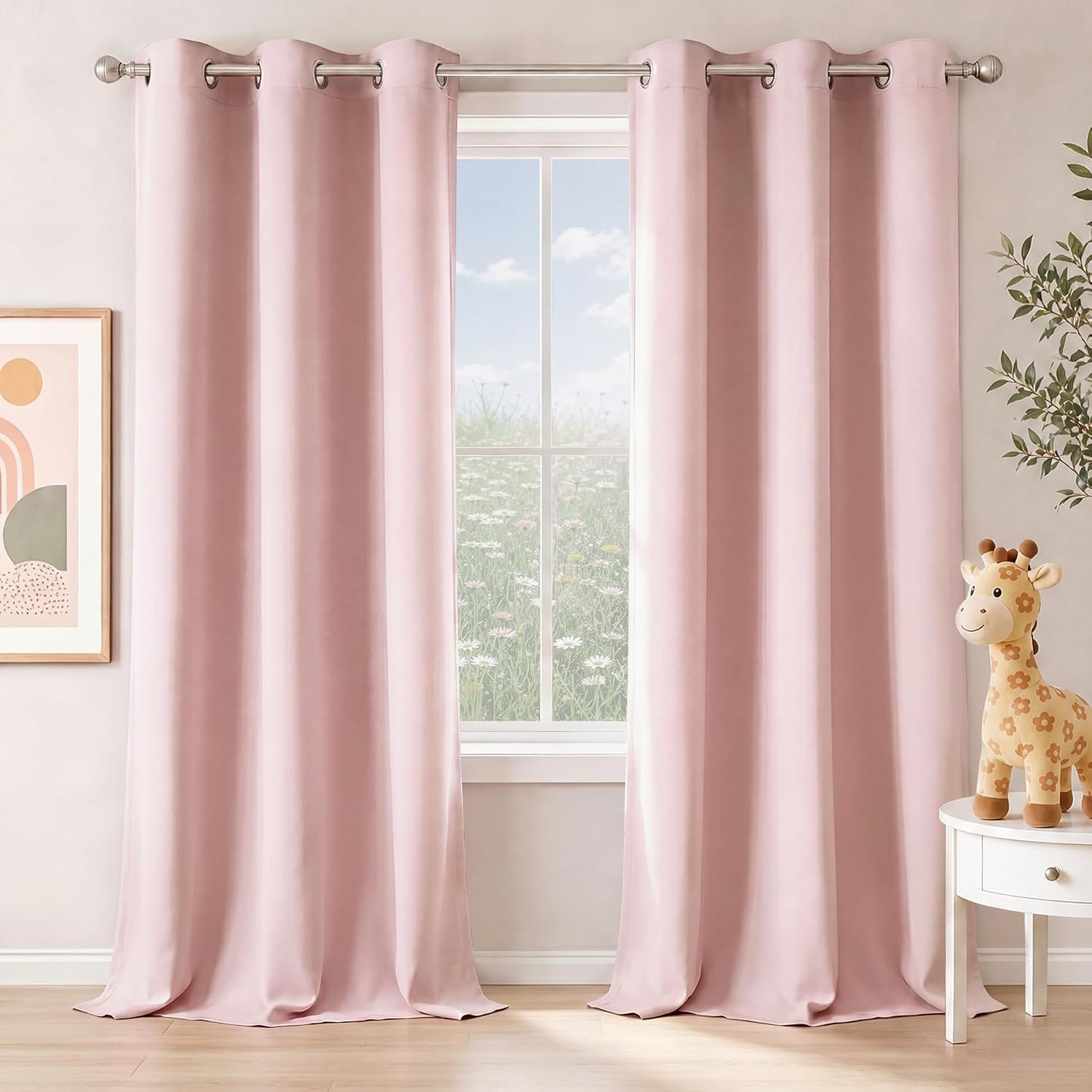 image:imageNICETOWN Grey Light Blocking Curtains 96 Inches Long 2 Panels for Living Room Bedroom Office Thermal Insulated Blackout Drapes Solid Grommet Noise Reducing Window Curtains W40Blush Pink