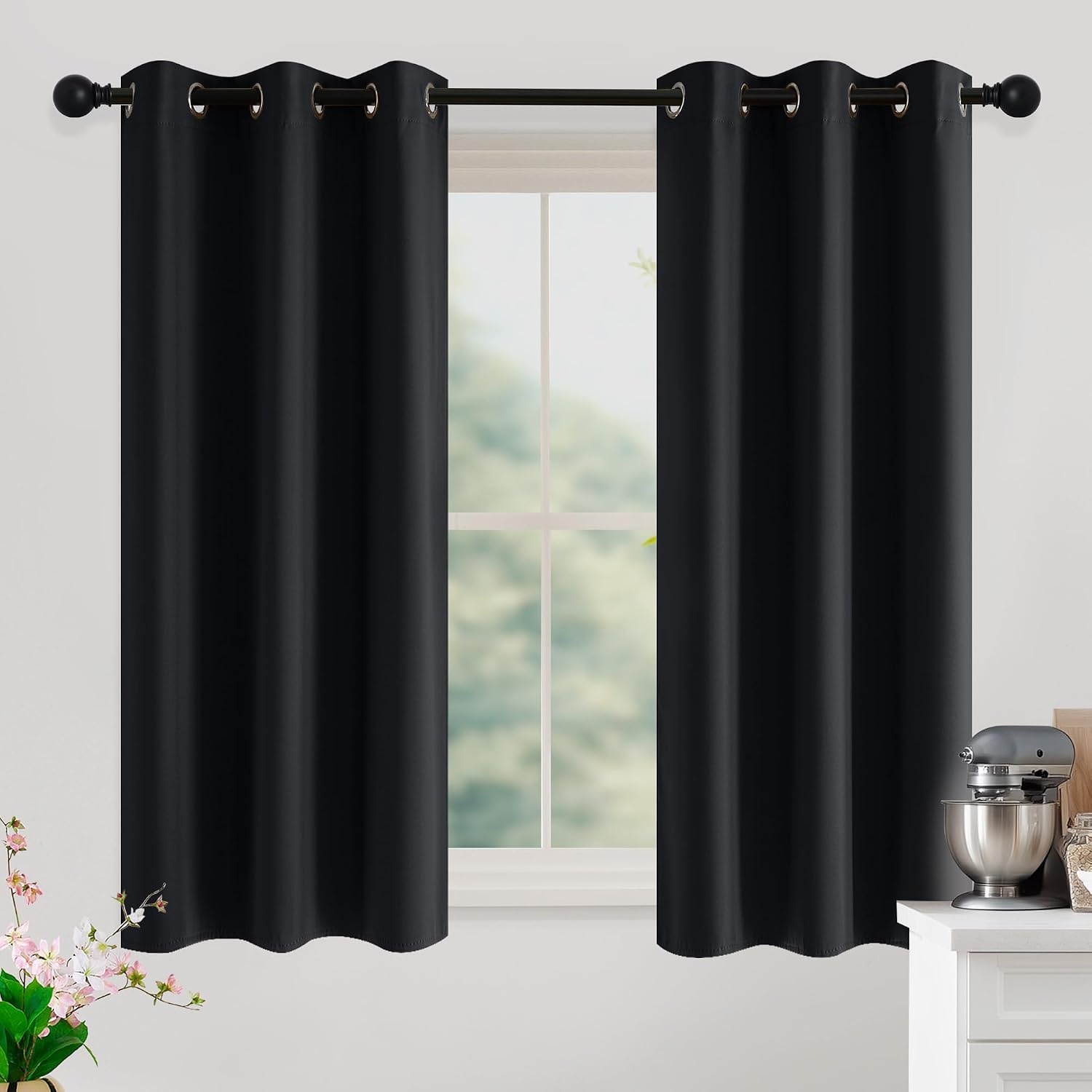 image:imageNICETOWN Grey Light Blocking Curtains 96 Inches Long 2 Panels for Living Room Bedroom Office Thermal Insulated Blackout Drapes Solid Grommet Noise Reducing Window Curtains W40Black