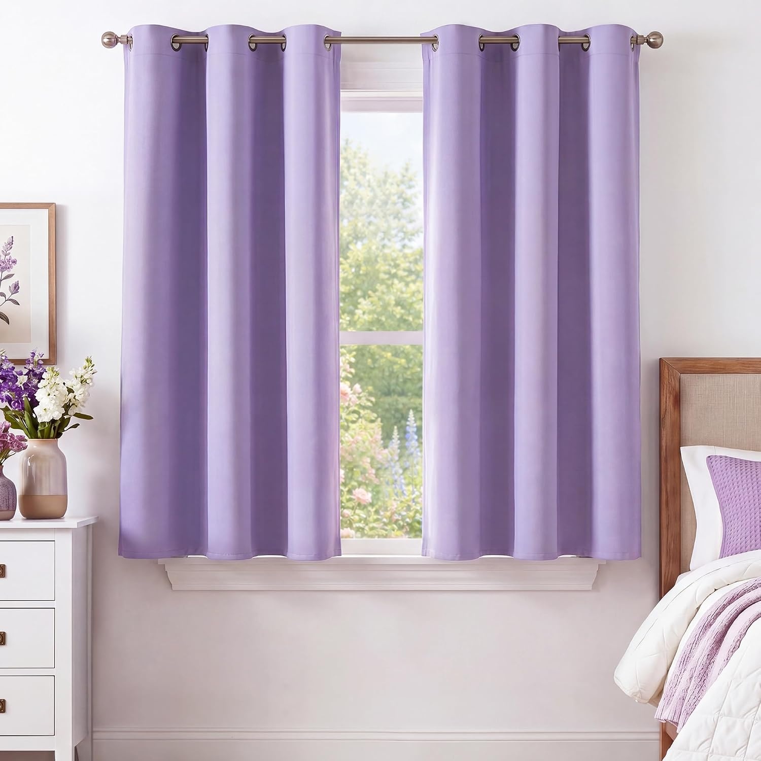 image:imageNICETOWN Grey Light Blocking Curtains 96 Inches Long 2 Panels for Living Room Bedroom Office Thermal Insulated Blackout Drapes Solid Grommet Noise Reducing Window Curtains W40Lavender Purple