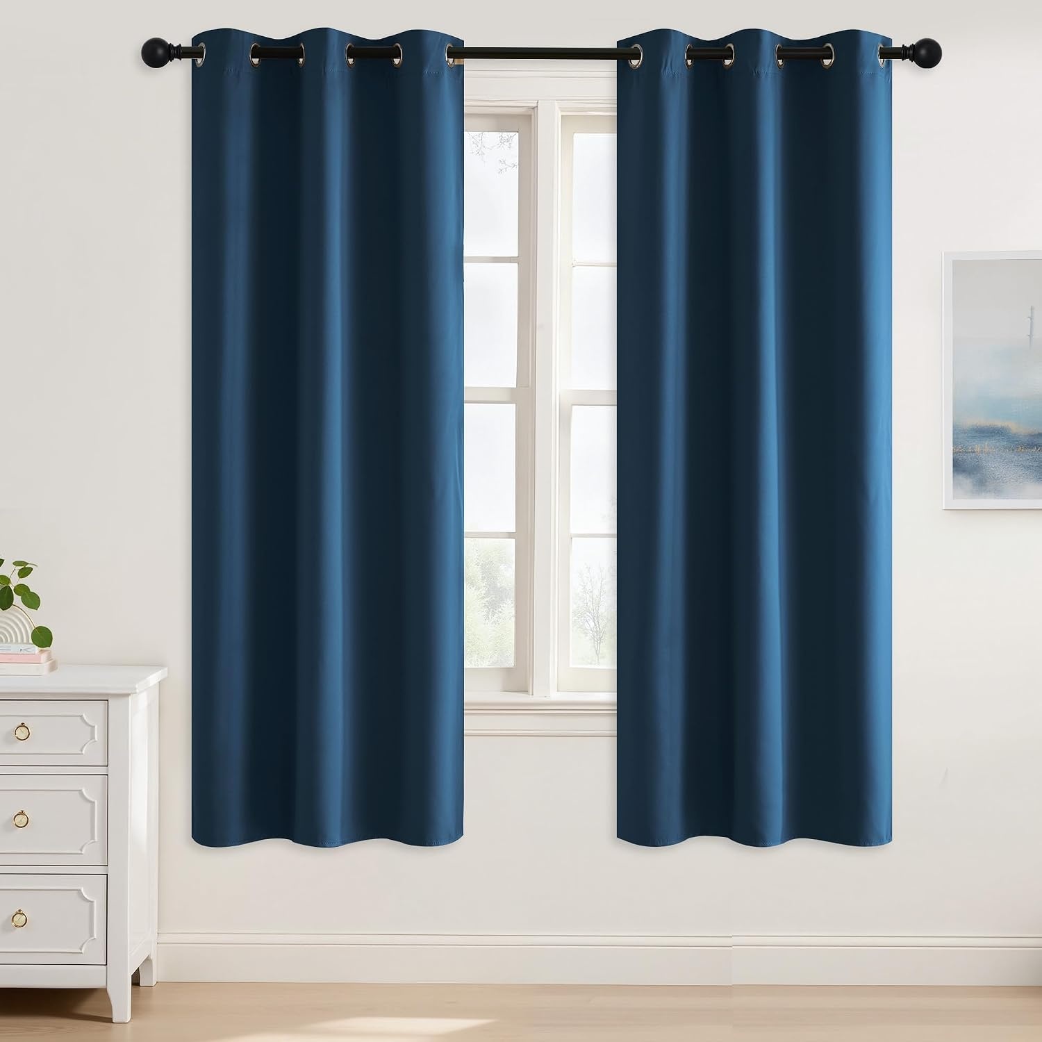 image:imageNICETOWN Grey Light Blocking Curtains 96 Inches Long 2 Panels for Living Room Bedroom Office Thermal Insulated Blackout Drapes Solid Grommet Noise Reducing Window Curtains W40Morrocan Blue