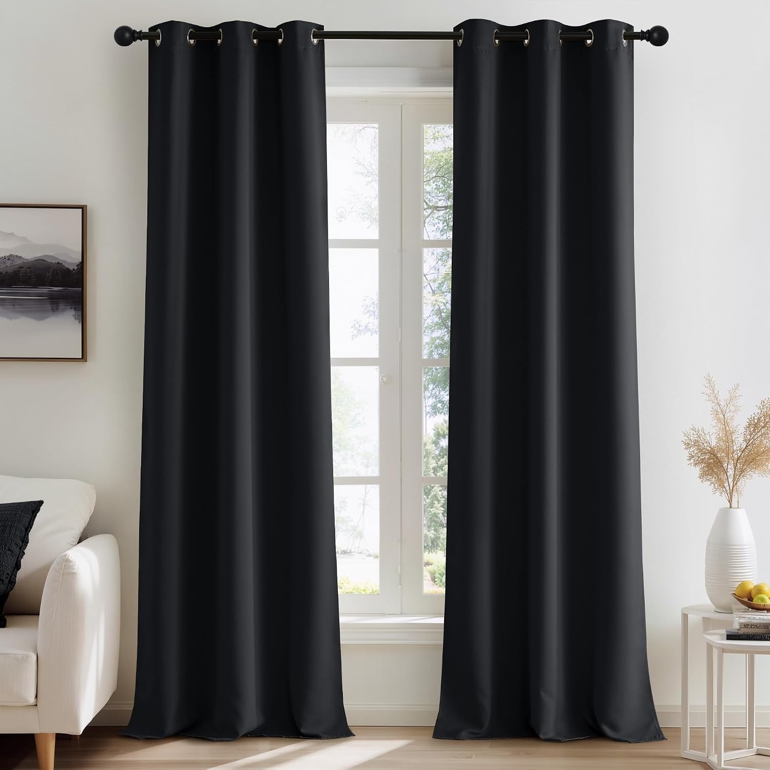 image:imageNICETOWN Grey Light Blocking Curtains 96 Inches Long 2 Panels for Living Room Bedroom Office Thermal Insulated Blackout Drapes Solid Grommet Noise Reducing Window Curtains W40Black