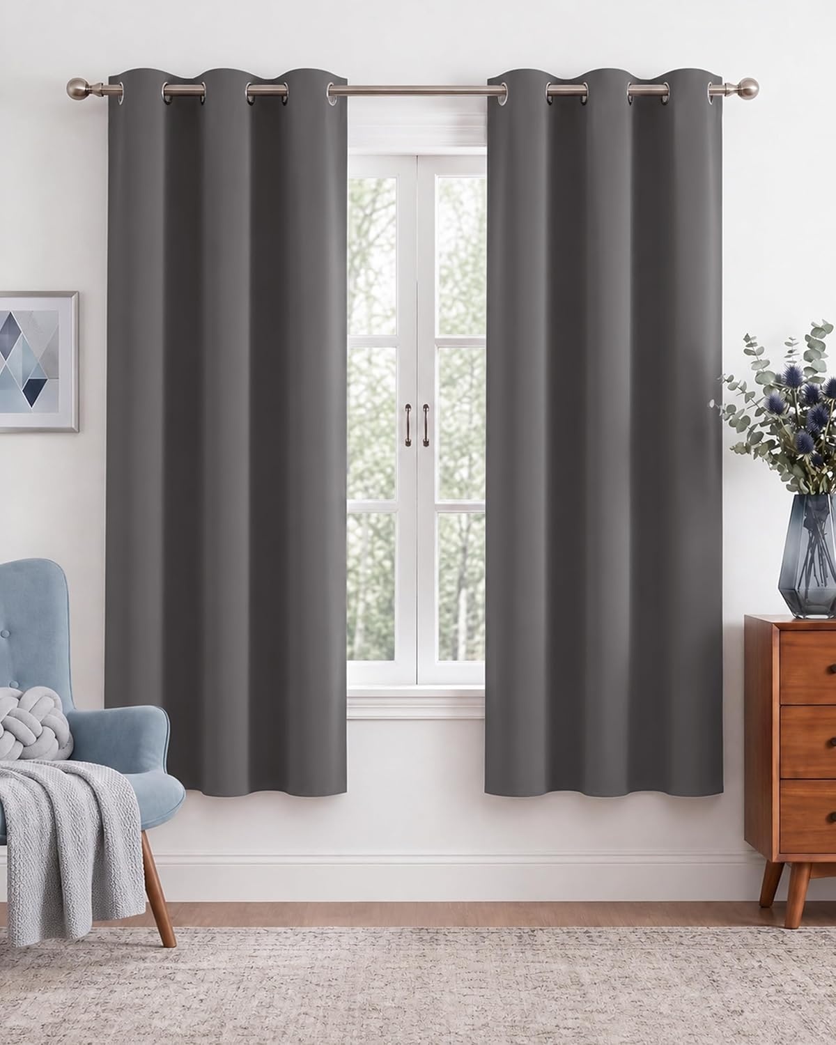 image:imageNICETOWN Grey Light Blocking Curtains 96 Inches Long 2 Panels for Living Room Bedroom Office Thermal Insulated Blackout Drapes Solid Grommet Noise Reducing Window Curtains W40Grey