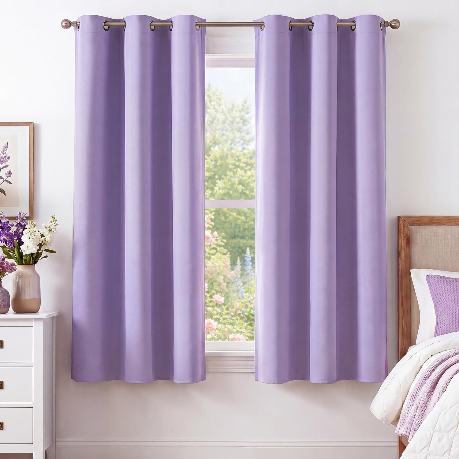 image:imageNICETOWN Grey Light Blocking Curtains 96 Inches Long 2 Panels for Living Room Bedroom Office Thermal Insulated Blackout Drapes Solid Grommet Noise Reducing Window Curtains W40Lavender Purple