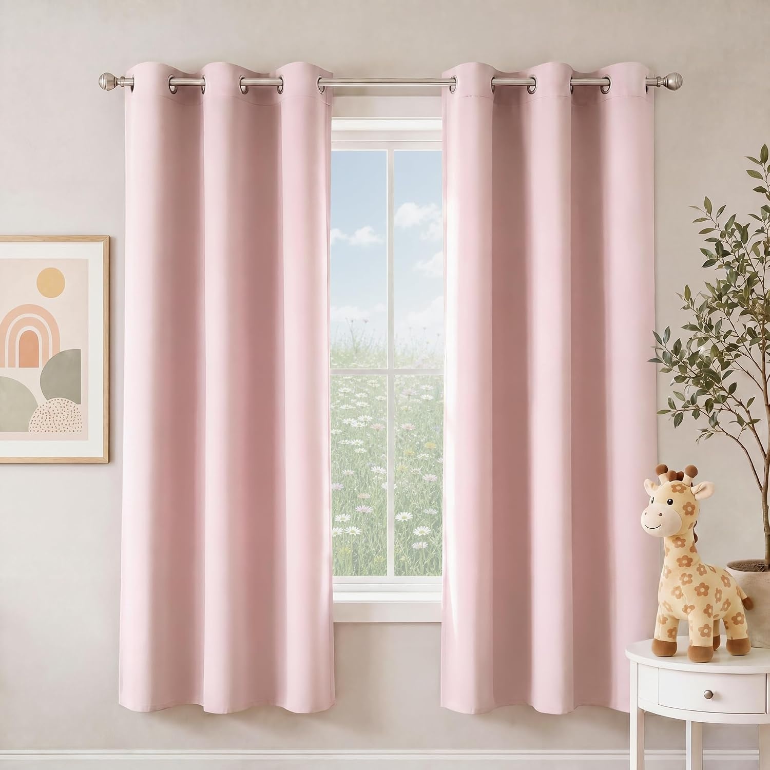 image:imageNICETOWN Grey Light Blocking Curtains 96 Inches Long 2 Panels for Living Room Bedroom Office Thermal Insulated Blackout Drapes Solid Grommet Noise Reducing Window Curtains W40Blush Pink
