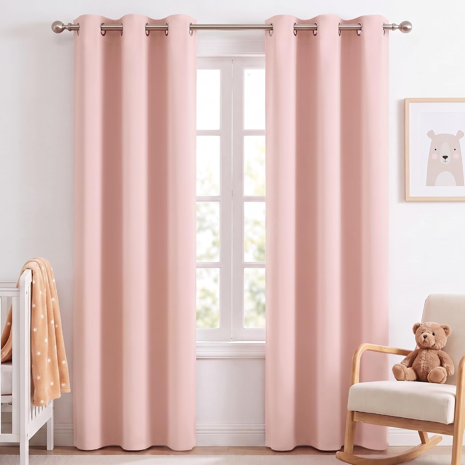 image:imageNICETOWN Grey Light Blocking Curtains 96 Inches Long 2 Panels for Living Room Bedroom Office Thermal Insulated Blackout Drapes Solid Grommet Noise Reducing Window Curtains W40Blush Pink