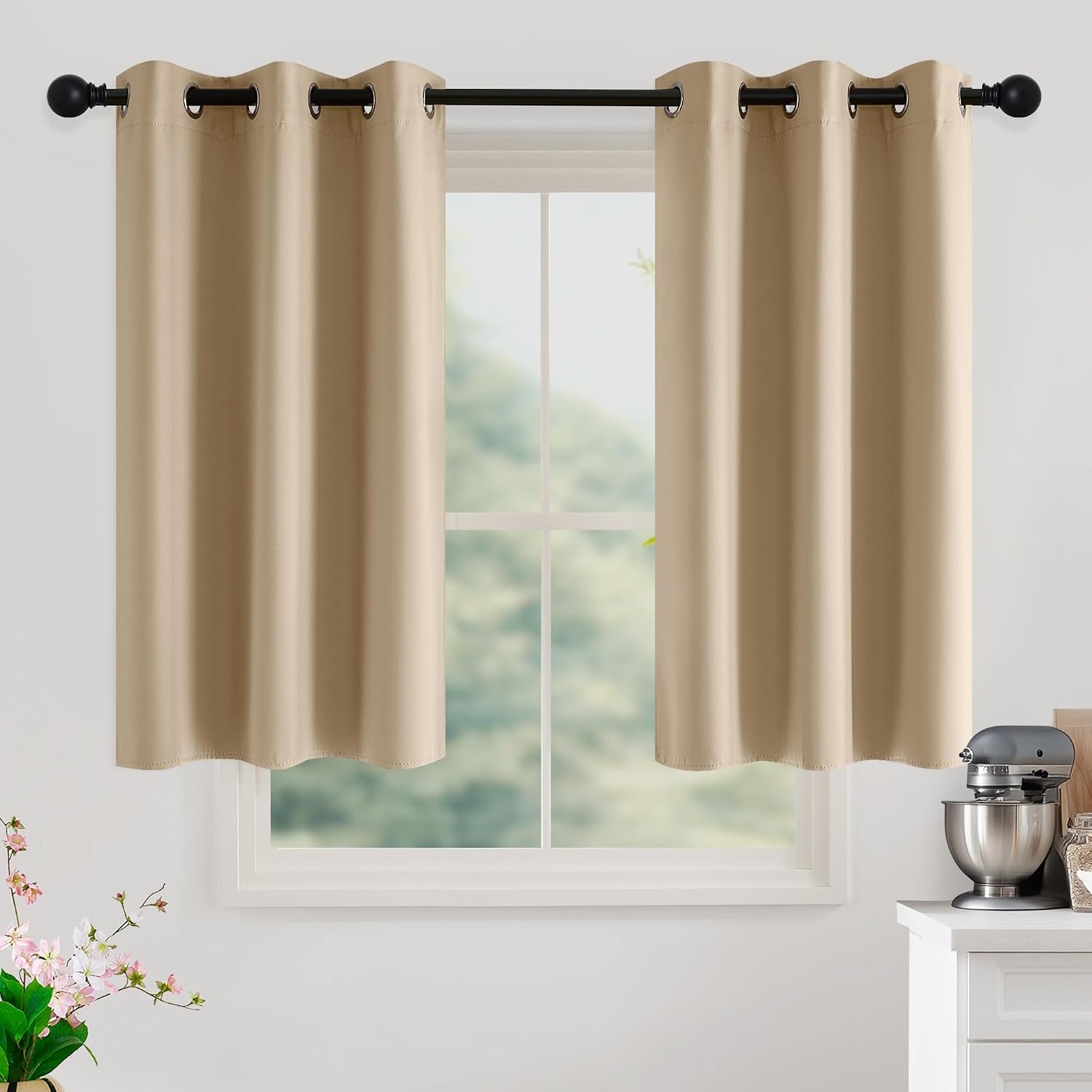 image:imageNICETOWN Grey Light Blocking Curtains 96 Inches Long 2 Panels for Living Room Bedroom Office Thermal Insulated Blackout Drapes Solid Grommet Noise Reducing Window Curtains W40Biscotti Beige
