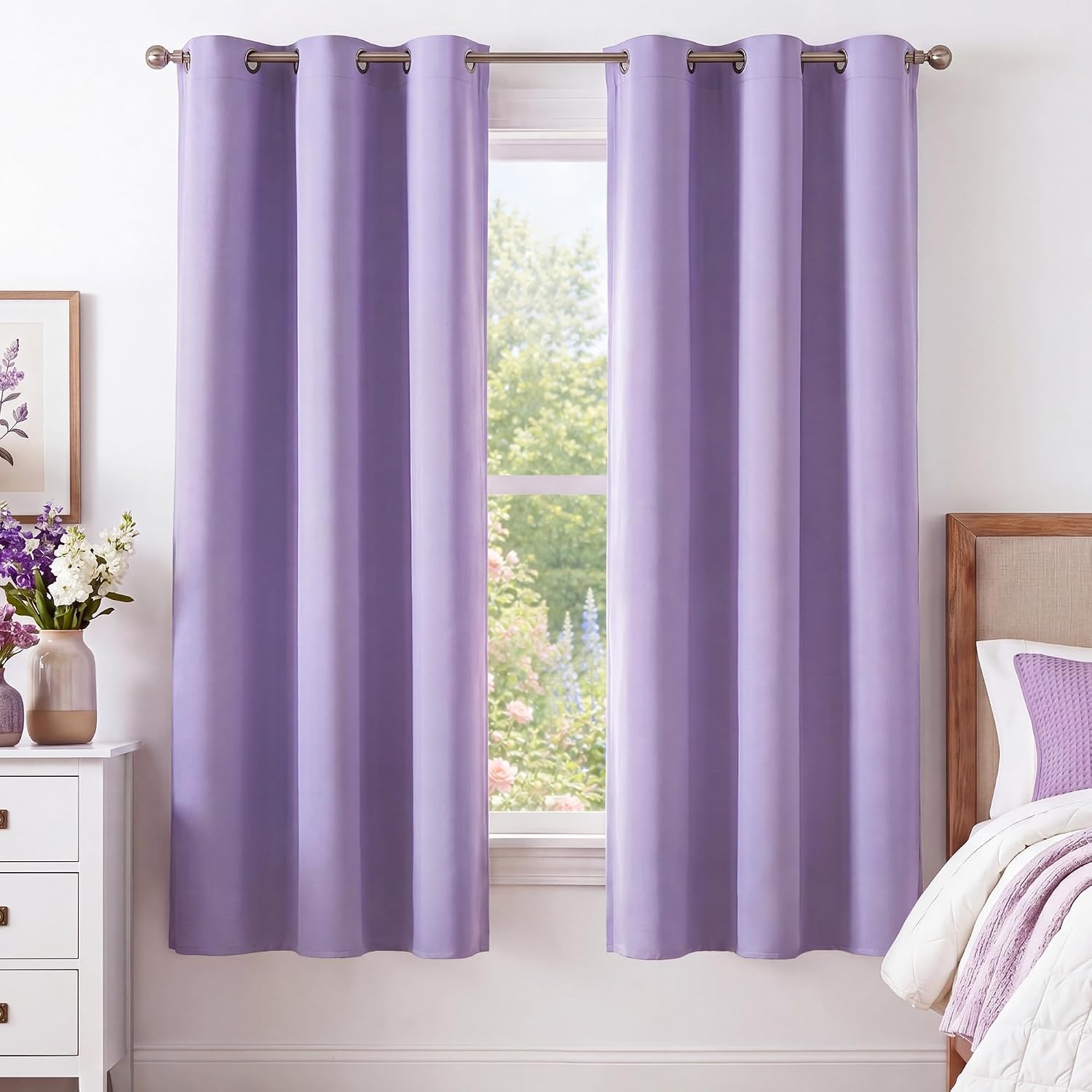 image:imageNICETOWN Grey Light Blocking Curtains 96 Inches Long 2 Panels for Living Room Bedroom Office Thermal Insulated Blackout Drapes Solid Grommet Noise Reducing Window Curtains W40Lavender Purple