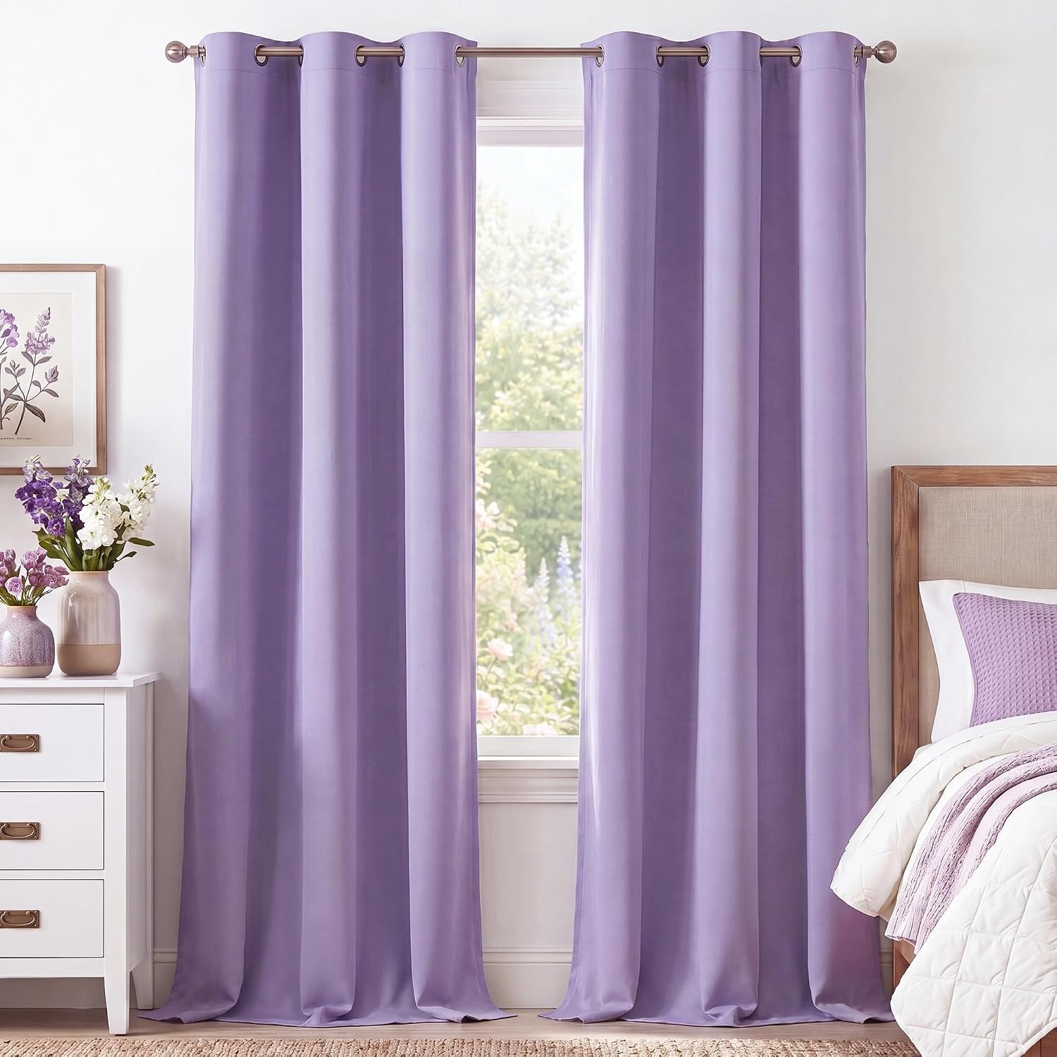 image:imageNICETOWN Grey Light Blocking Curtains 96 Inches Long 2 Panels for Living Room Bedroom Office Thermal Insulated Blackout Drapes Solid Grommet Noise Reducing Window Curtains W40Lavender Purple