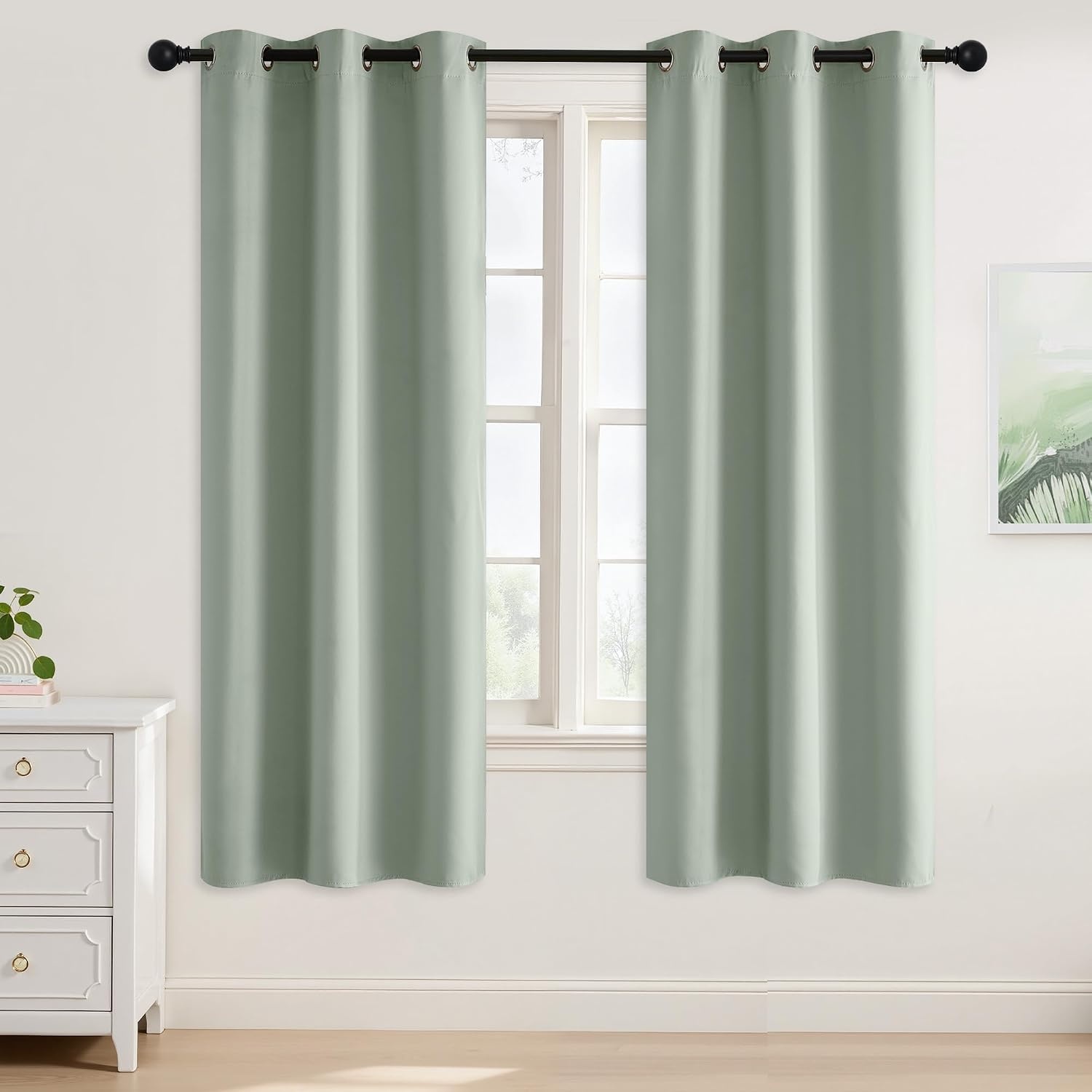 image:imageNICETOWN Grey Light Blocking Curtains 96 Inches Long 2 Panels for Living Room Bedroom Office Thermal Insulated Blackout Drapes Solid Grommet Noise Reducing Window Curtains W40Sage Green