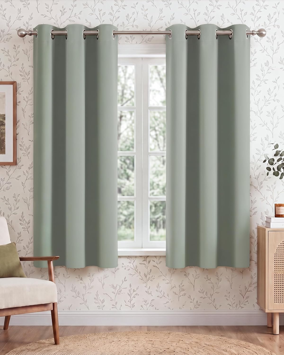 image:imageNICETOWN Grey Light Blocking Curtains 96 Inches Long 2 Panels for Living Room Bedroom Office Thermal Insulated Blackout Drapes Solid Grommet Noise Reducing Window Curtains W40Sage Green