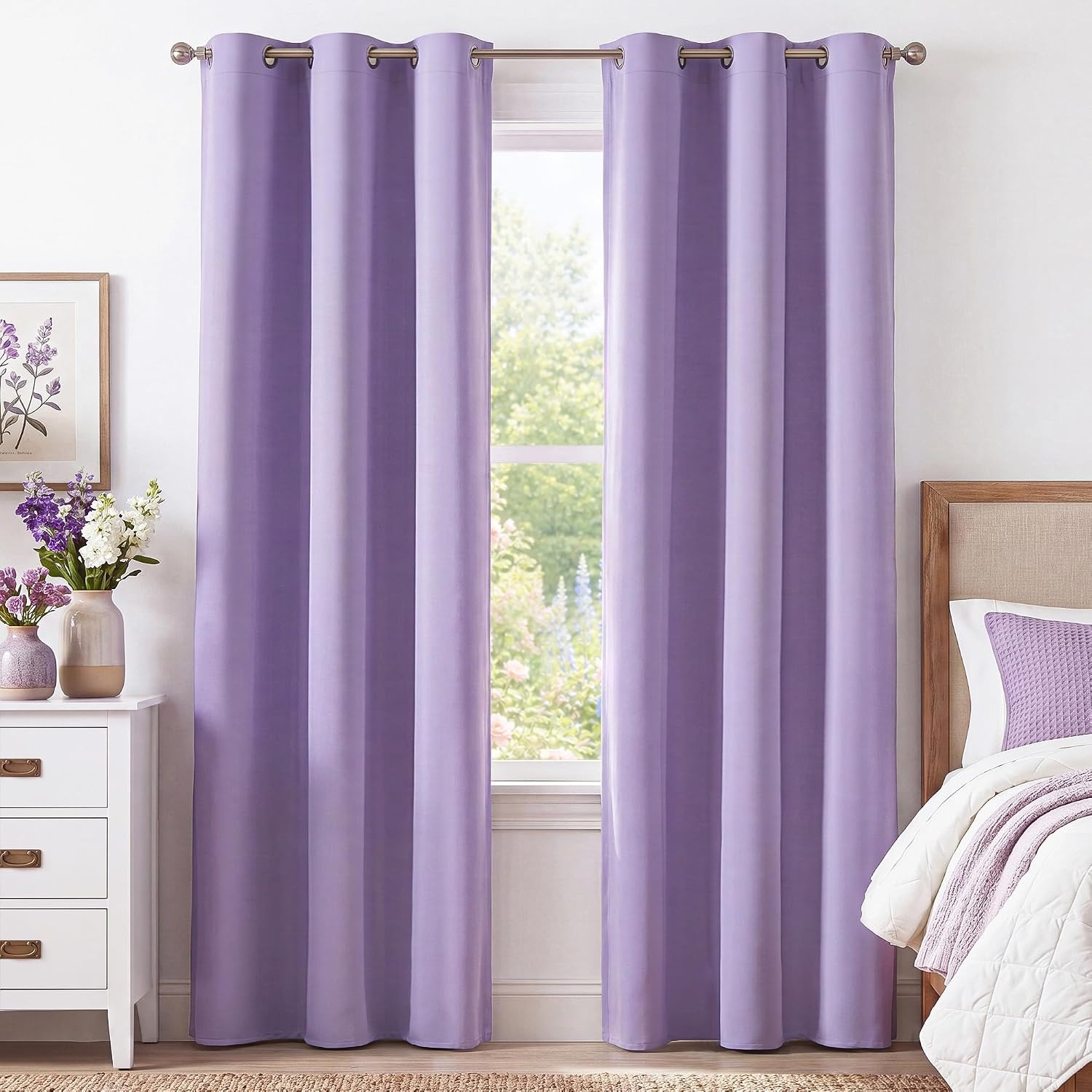 image:imageNICETOWN Grey Light Blocking Curtains 96 Inches Long 2 Panels for Living Room Bedroom Office Thermal Insulated Blackout Drapes Solid Grommet Noise Reducing Window Curtains W40Lavender Purple