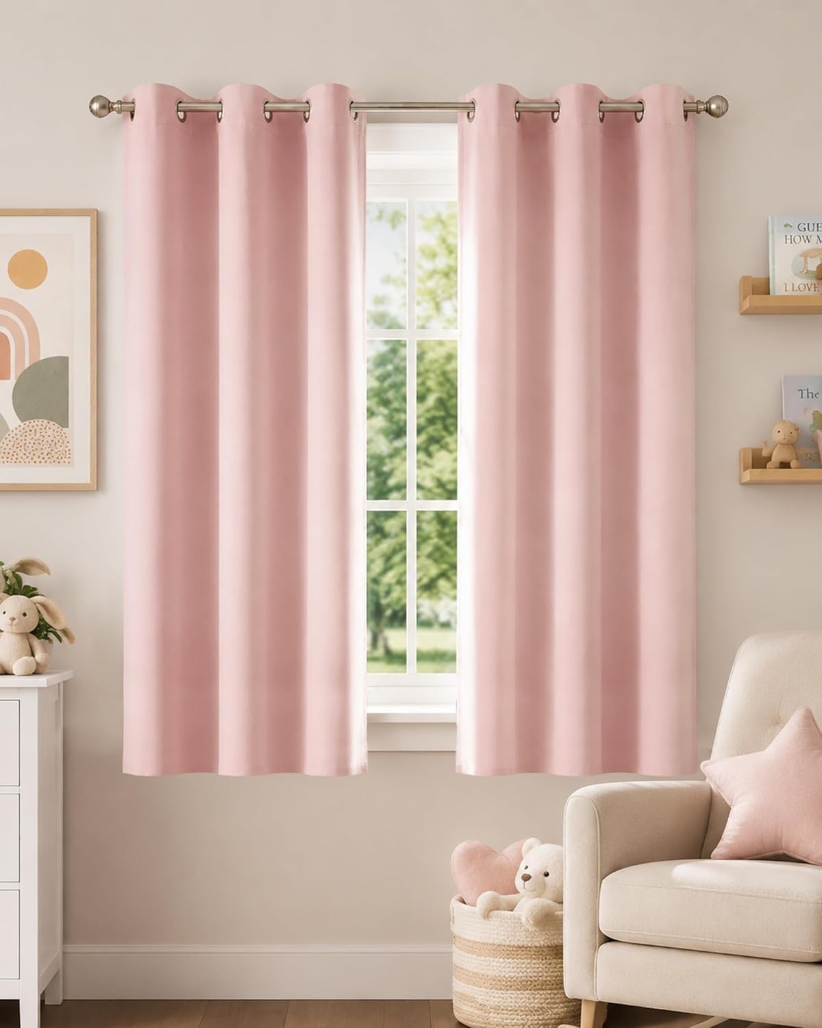image:imageNICETOWN Grey Light Blocking Curtains 96 Inches Long 2 Panels for Living Room Bedroom Office Thermal Insulated Blackout Drapes Solid Grommet Noise Reducing Window Curtains W40Blush Pink