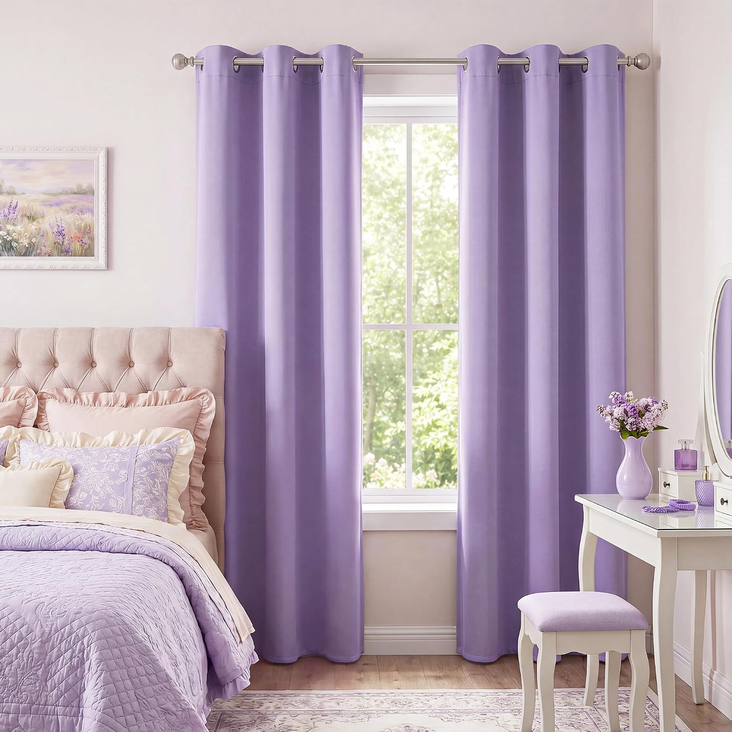image:imageNICETOWN Grey Light Blocking Curtains 96 Inches Long 2 Panels for Living Room Bedroom Office Thermal Insulated Blackout Drapes Solid Grommet Noise Reducing Window Curtains W40Lavender Purple