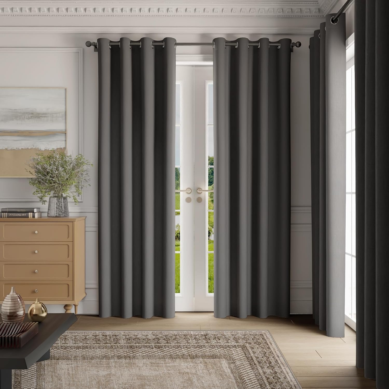 image:imageNICETOWN Grey Light Blocking Curtains 96 Inches Long 2 Panels for Living Room Bedroom Office Thermal Insulated Blackout Drapes Solid Grommet Noise Reducing Window Curtains W40Grey
